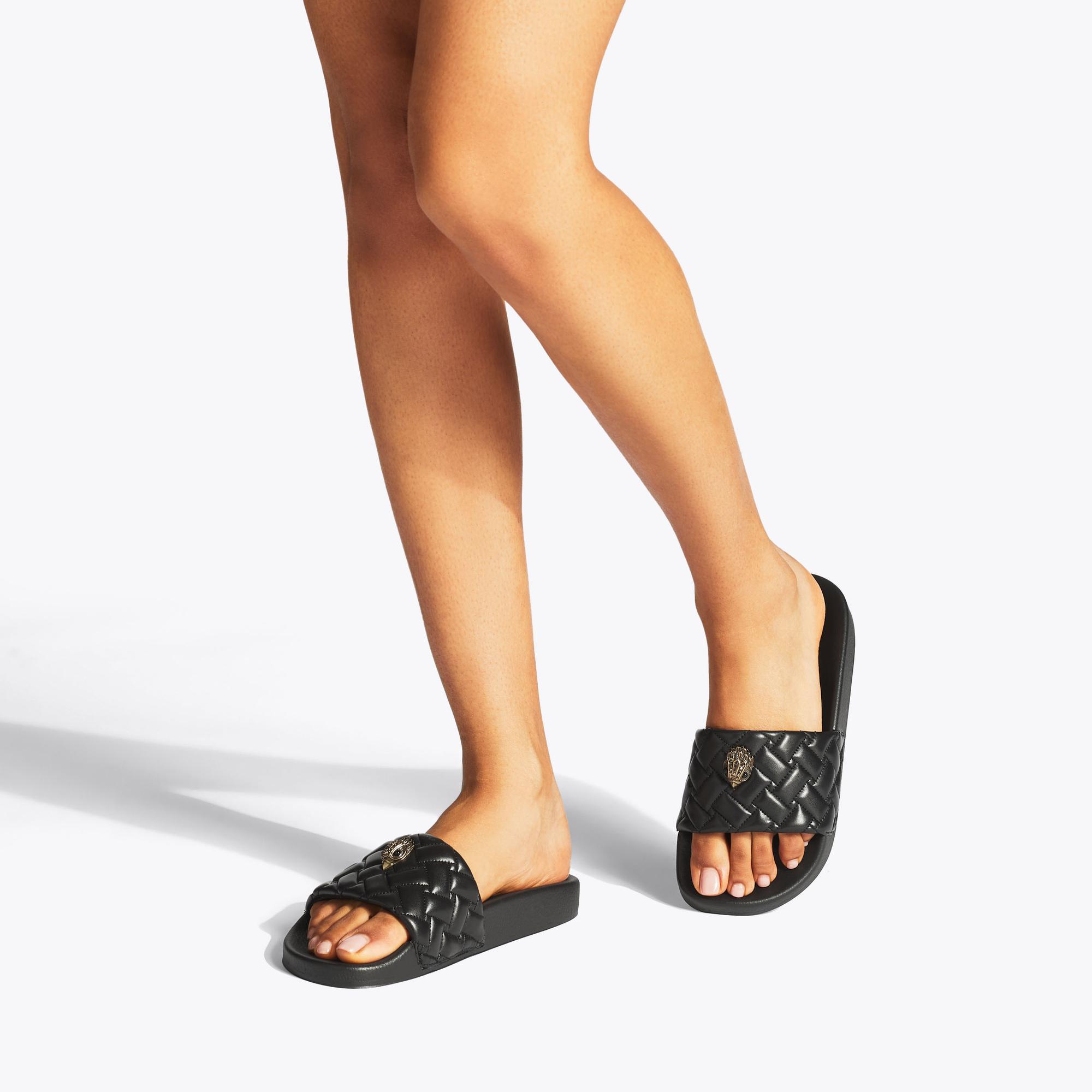 MEENA EAGLE Black Quilted Sliders by KURT GEIGER LONDON