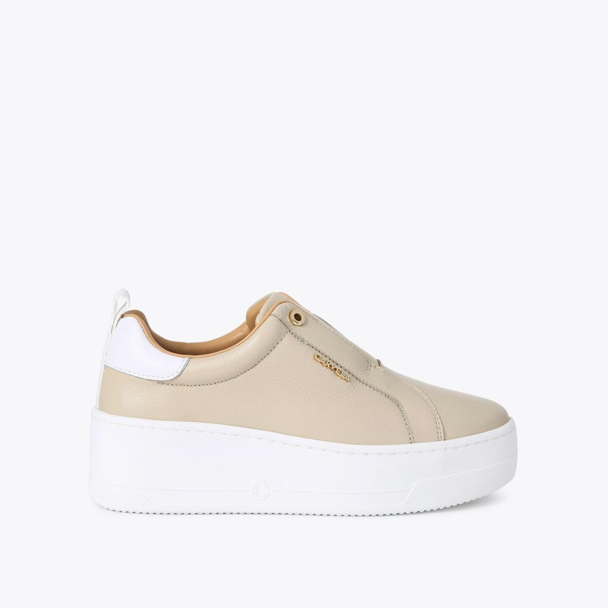 CONNECTED LACELESS Taupe Leather Trainers by CARVELA