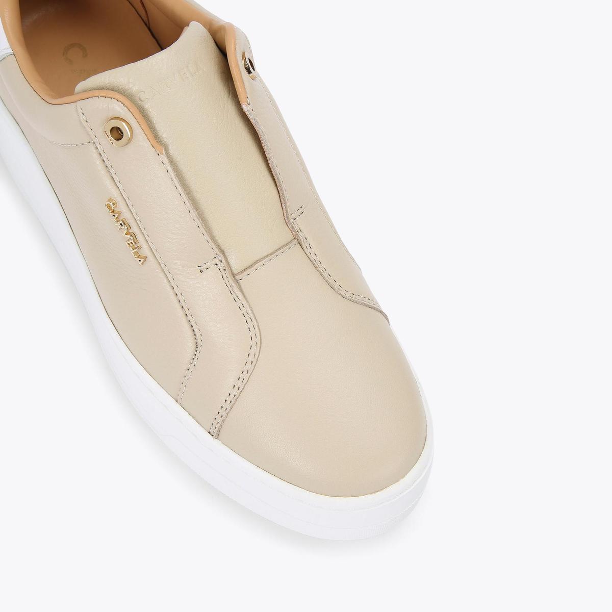 CONNECTED LACELESS Taupe Leather Trainers by CARVELA