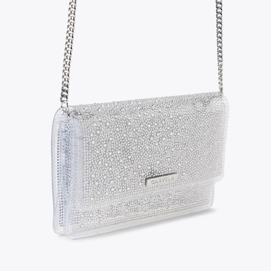 LOVEBIRD CLUTCH Silver Crystal Clutch Bag by CARVELA