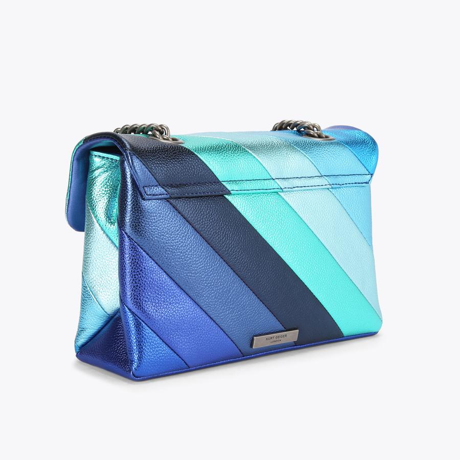 KENSINGTON LEATHER Blue Metallic Cross Body Bag by KURT GEIGER LONDON