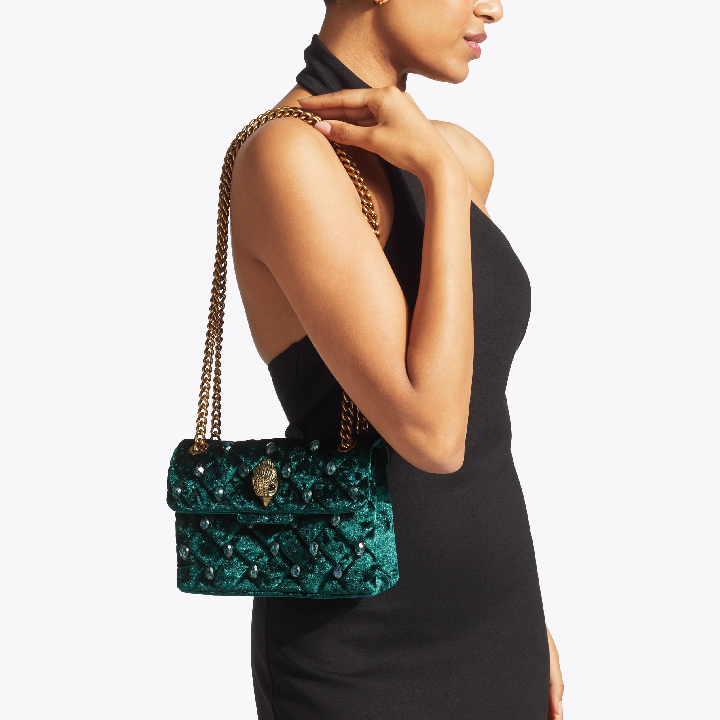 kurt geiger london mini kensington embellished velvet crossbody bag green