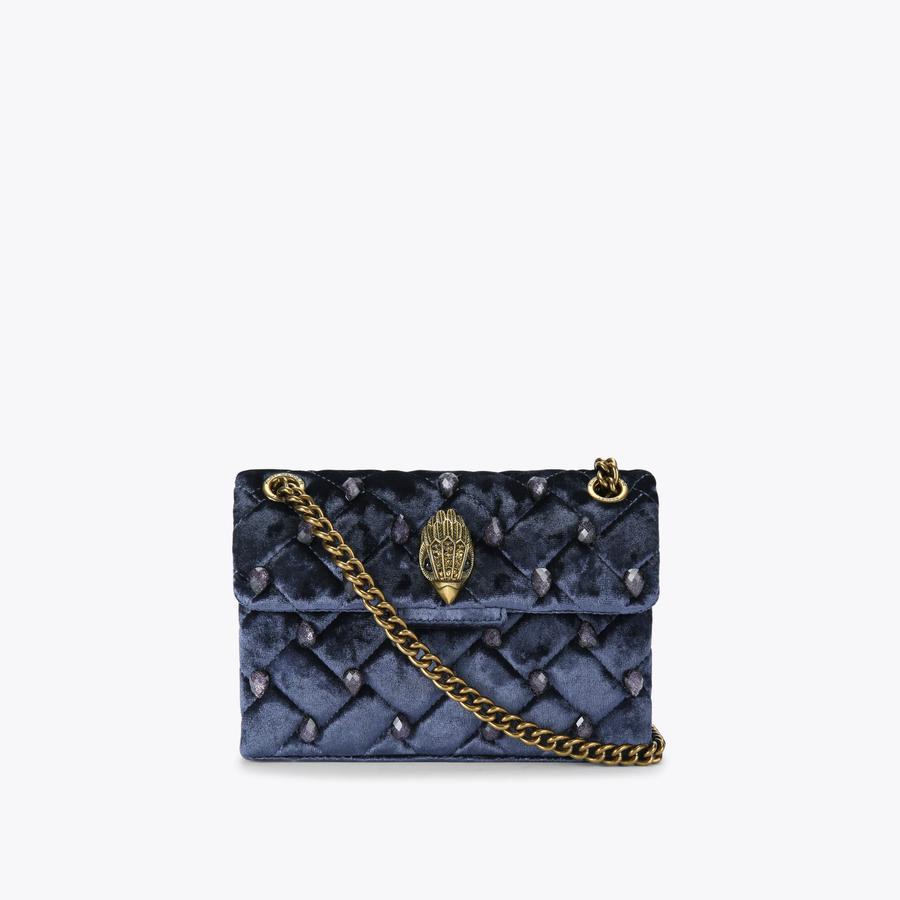 MINI KENSINGTON CRYSTALS Dark Blue Velvet Cross Body Bag by KURT GEIGER LONDON