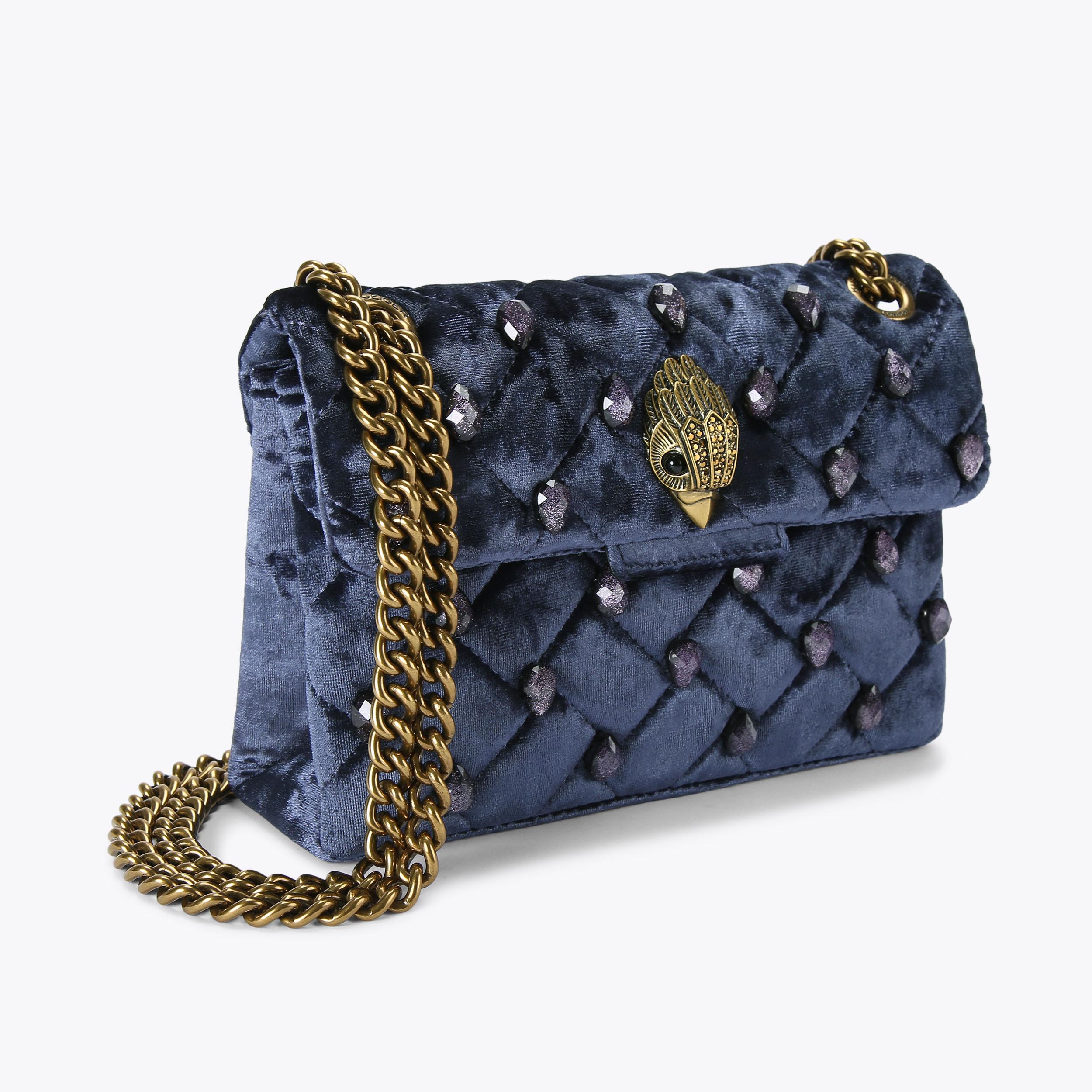 MINI KENSINGTON CRYSTALS Dark Blue Velvet Cross Body Bag by KURT GEIGER LONDON