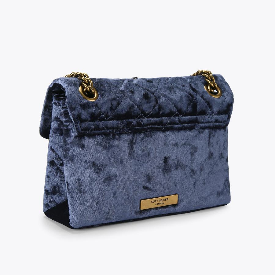 MINI KENSINGTON CRYSTALS Dark Blue Velvet Cross Body Bag by KURT GEIGER LONDON