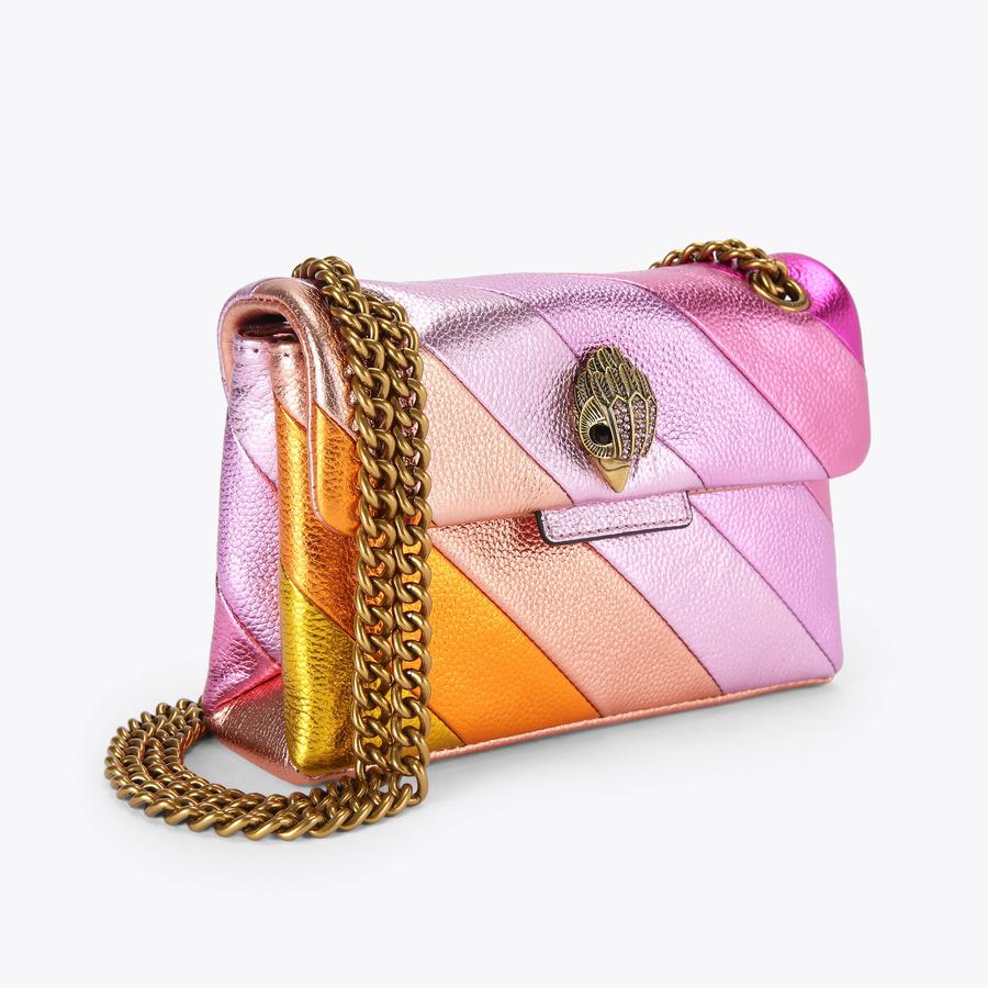 MINI KENSINGTON LEATHER Pink Stripe Leather Cross Body Bag by KURT GEIGER LONDON