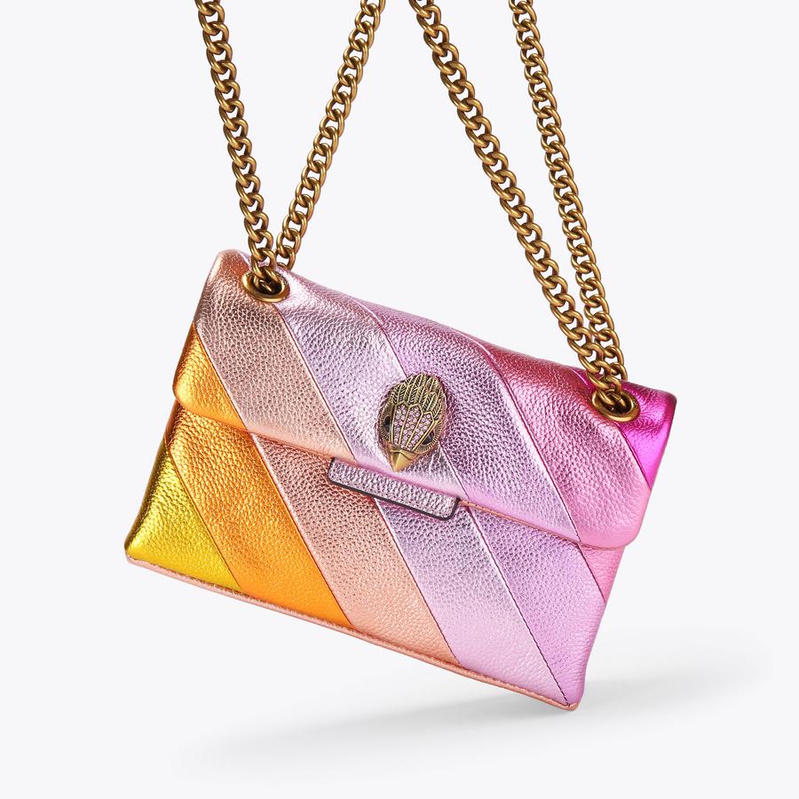 MINI KENSINGTON LEATHER Pink Stripe Leather Cross Body Bag by KURT GEIGER LONDON