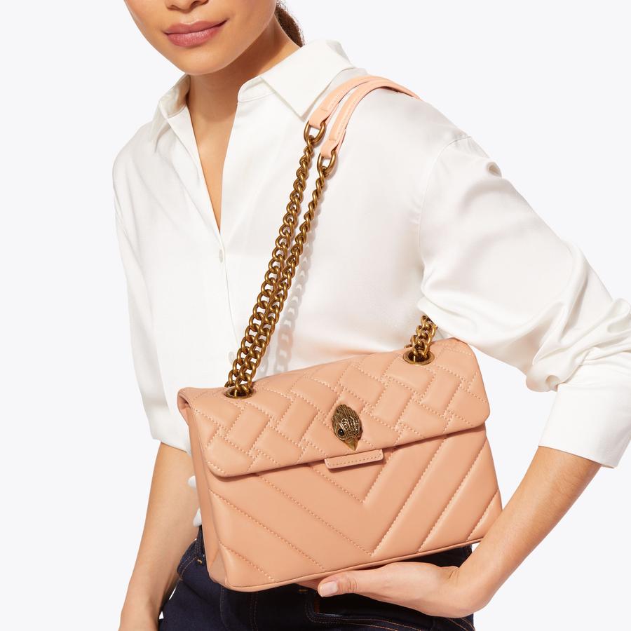 LEATHER KENSINGTON BAG Peach Leather Shoulder Bag by KURT GEIGER LONDON