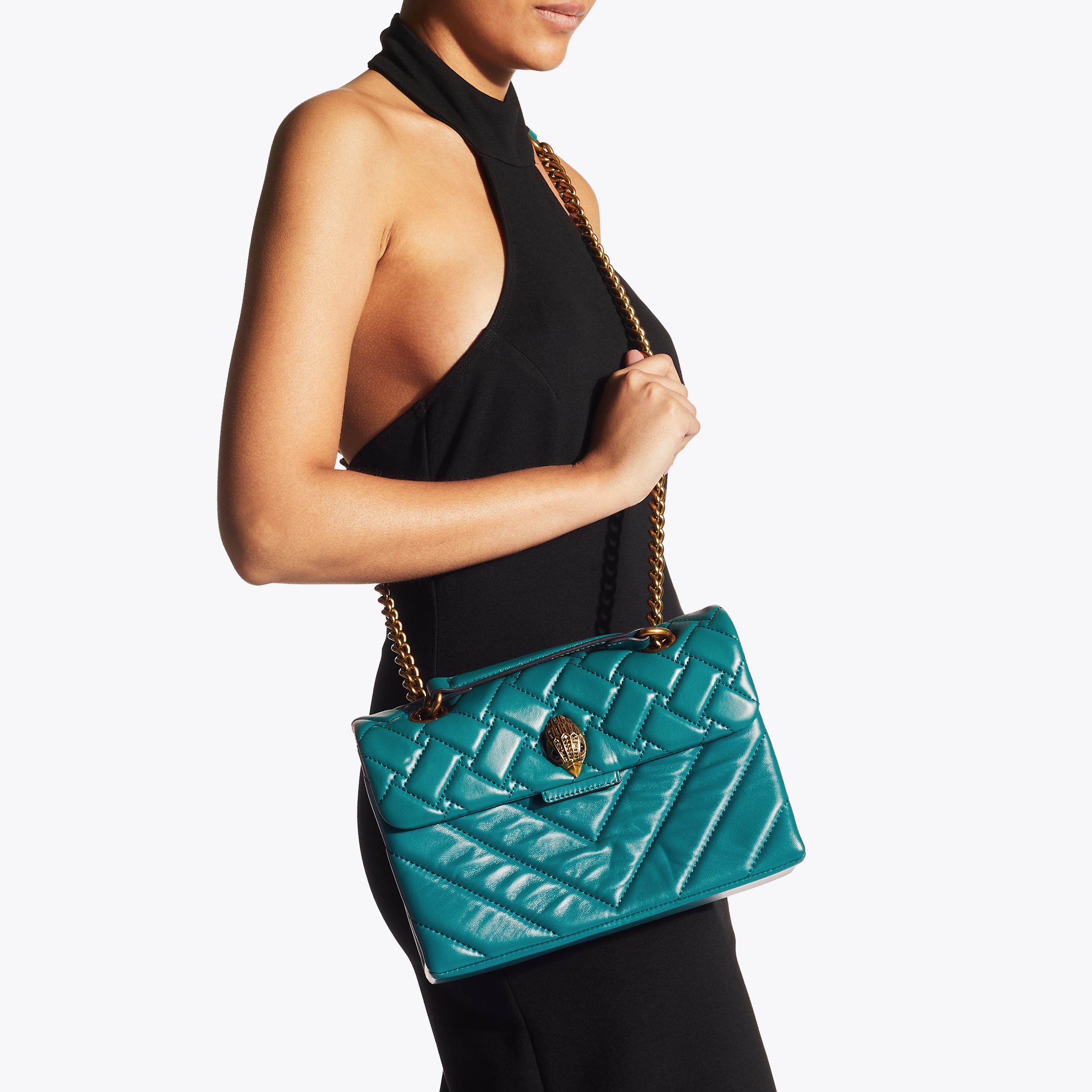 LEATHER KENSINGTON BAG Petrol Leather Quilted Cross Body by KURT GEIGER ...