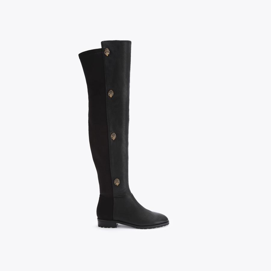 Black knee flat boots best sale