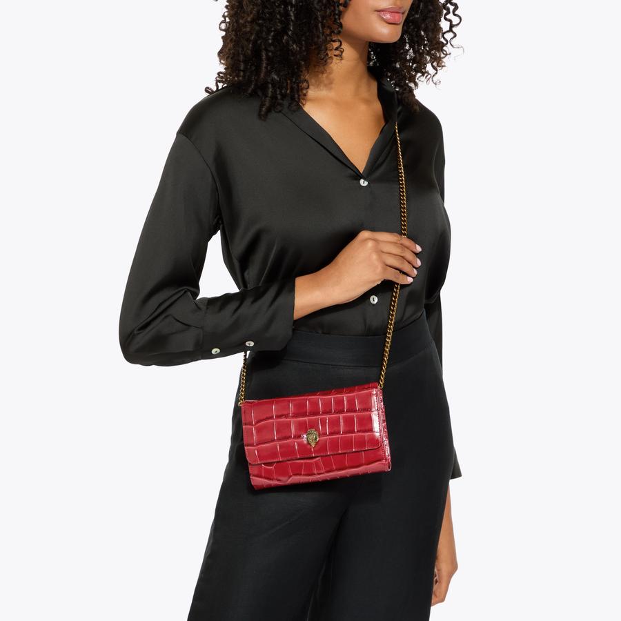 KENSINGTON CHAIN WALLET Red Croc Print Leather Chain Wallet by