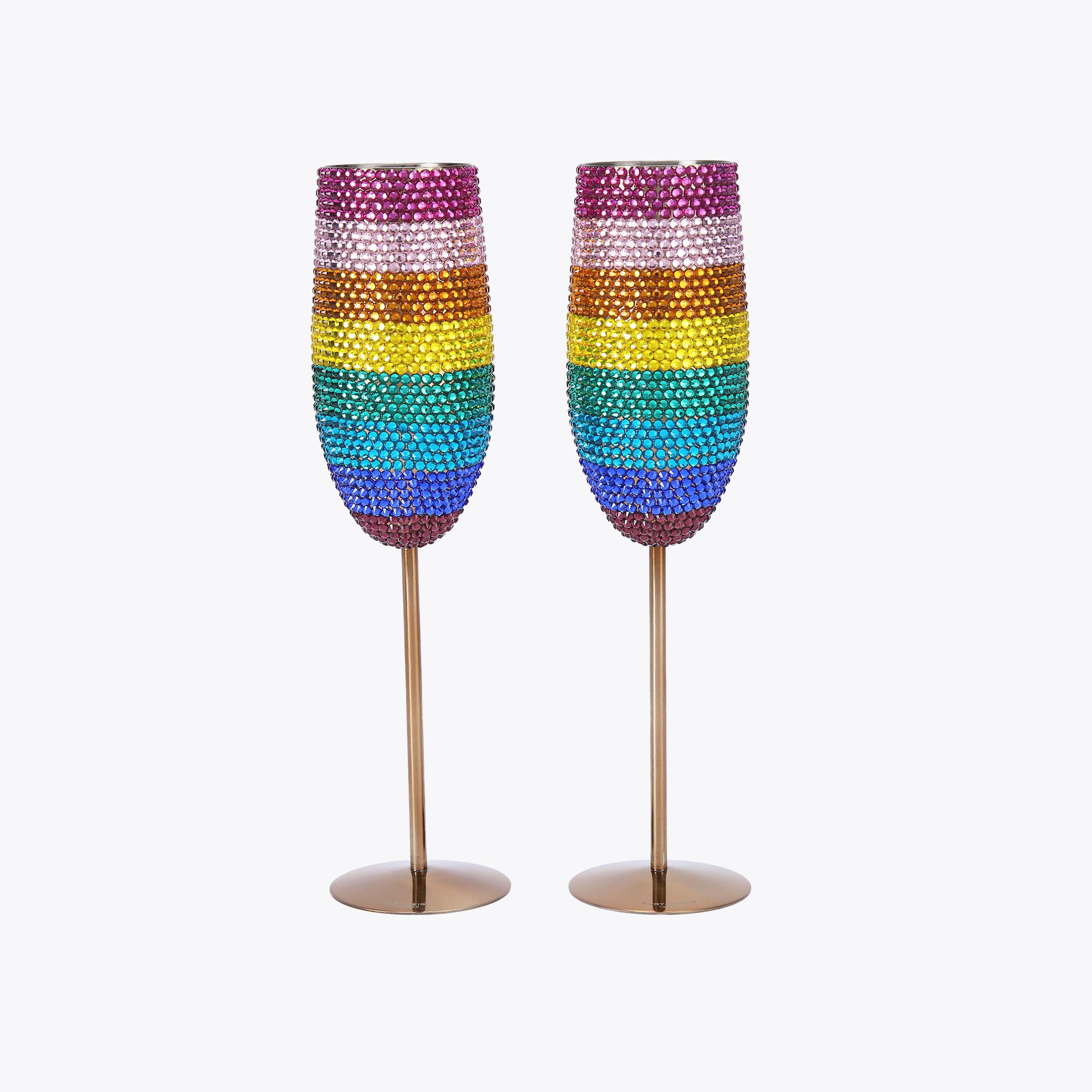 CRYSTAL CHAMPAGNE GLASSES Rainbow Stripe Crystal Champagne Glasses by KURT GEIGER LONDON