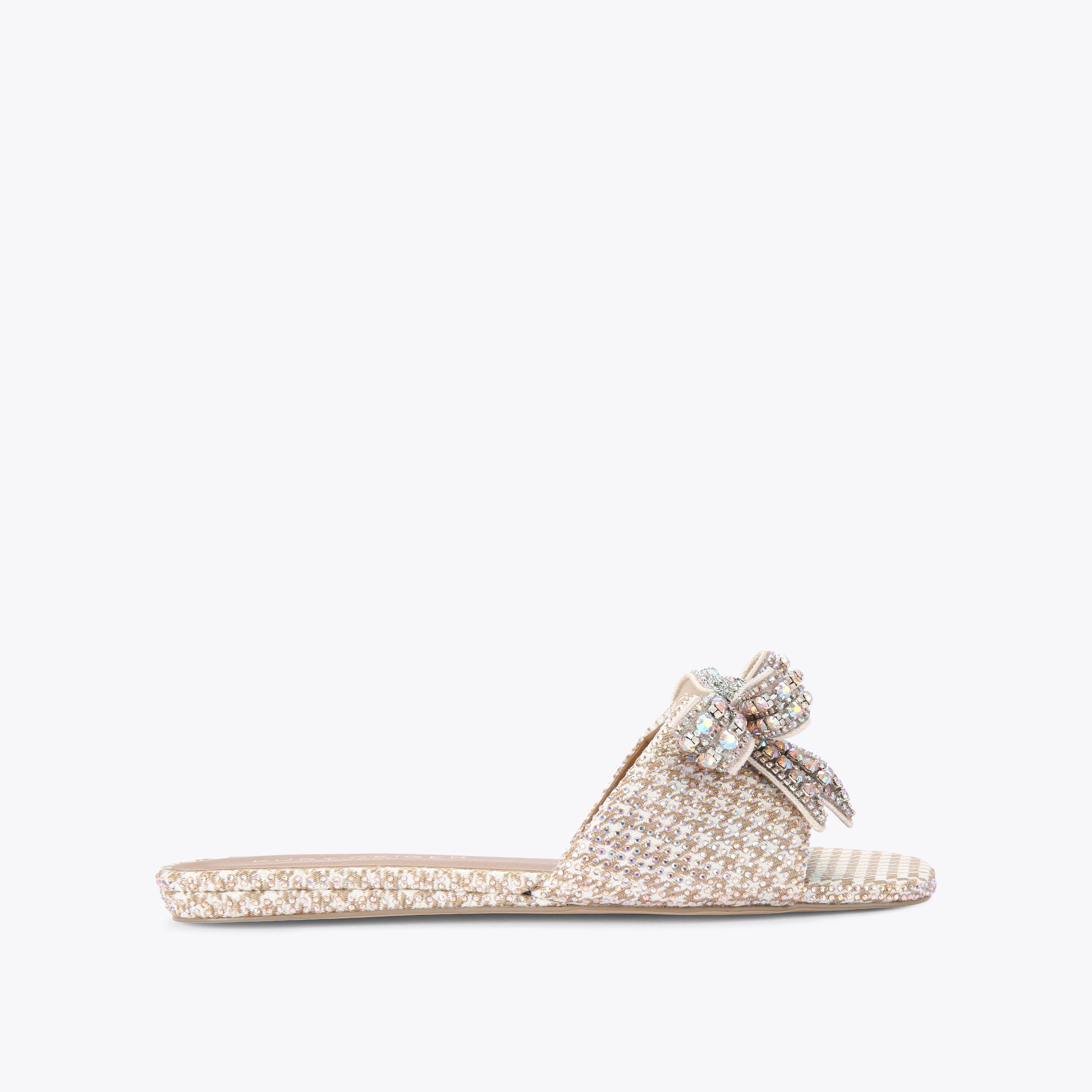 Silver Embellished Slip On Sandals