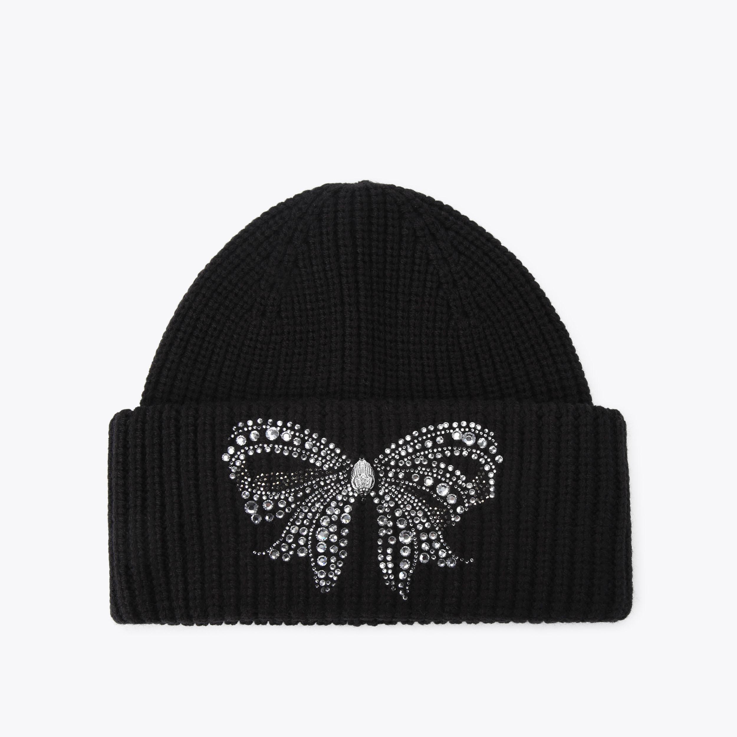 BELGRAVIA BOW BEANIE Black Bow Crystal Beanie by KURT GEIGER LONDON