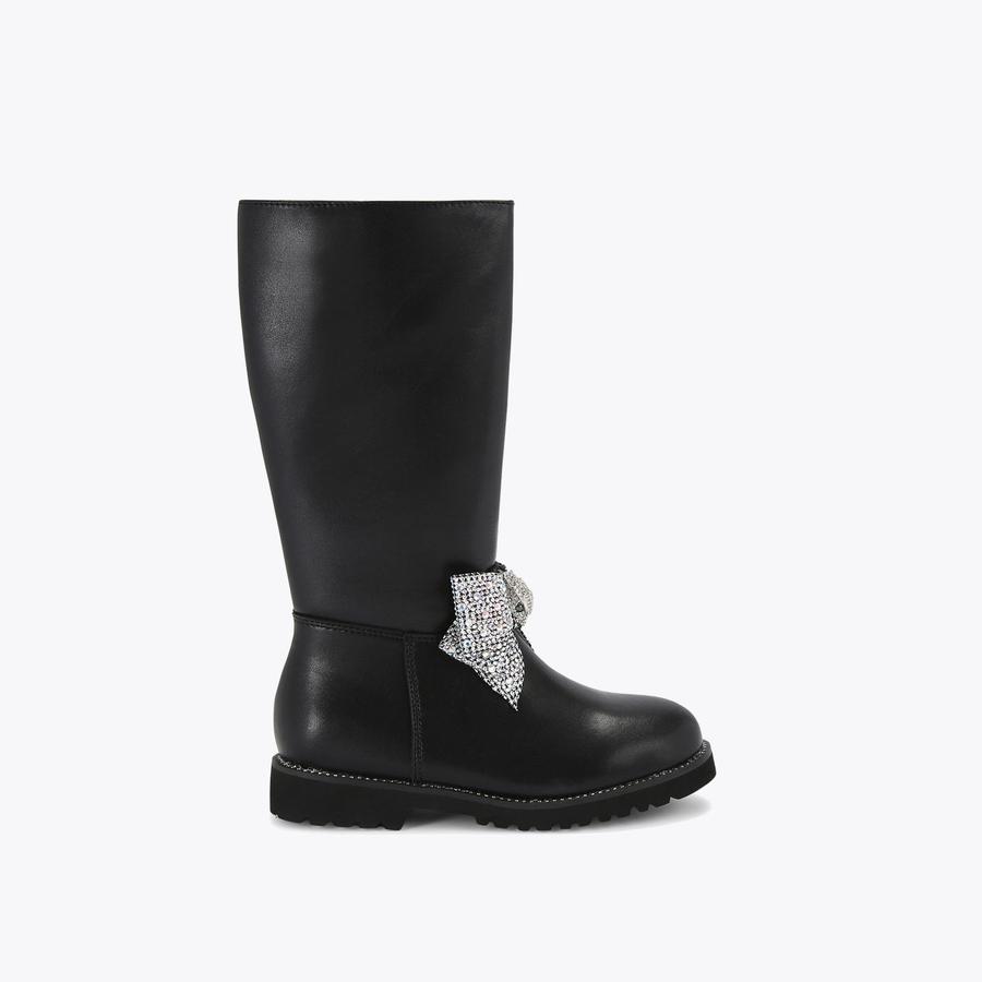 KENSINGTON HIGH LEG BOW Black Leather Knee High Boot by KURT GEIGER LONDON