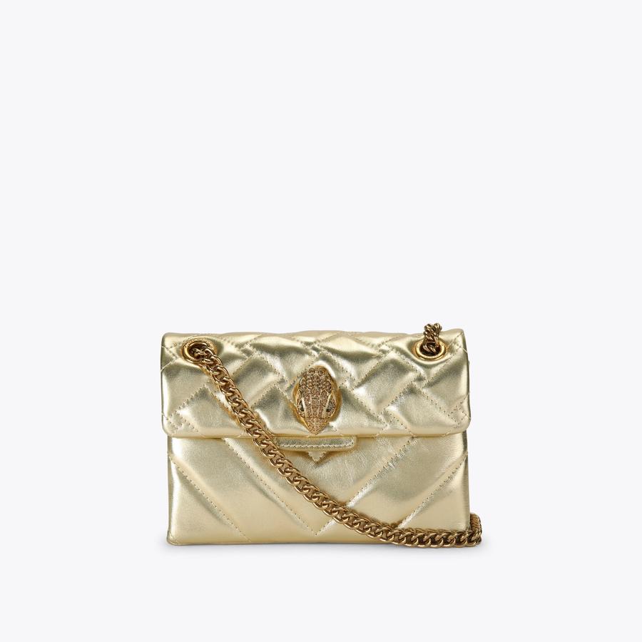 LEATHER MINI KENSINGTON The Leather Mini Kensington is crafted from a gold metallic pebble leather in a striped design. by KURT GEIGER LONDON