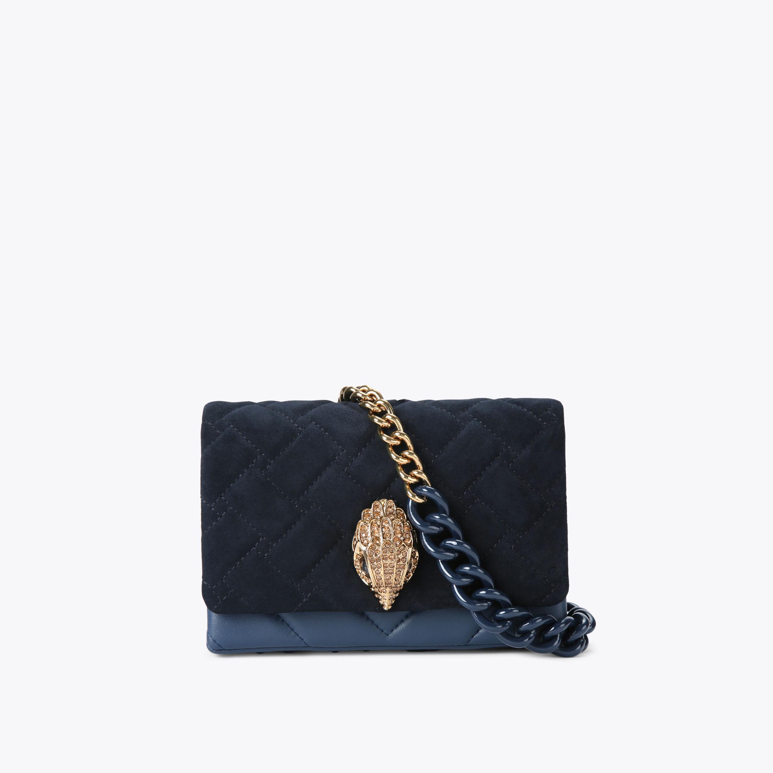 MINI KENSINGTON KURT DR Navy Suede Cross Body Bag by KURT GEIGER LONDON