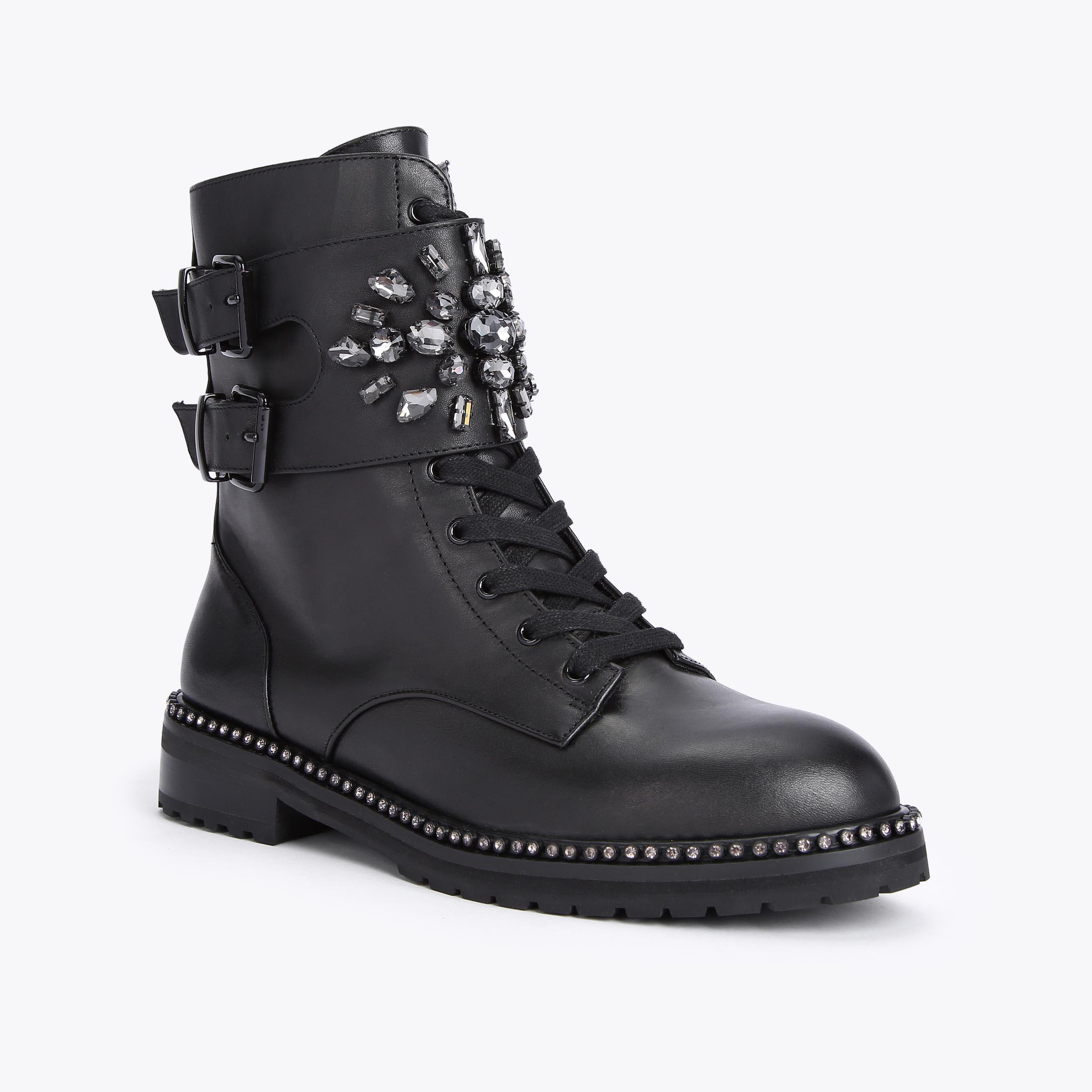 STOOP Black Jewelled Leather Biker Boots by KURT GEIGER LONDON