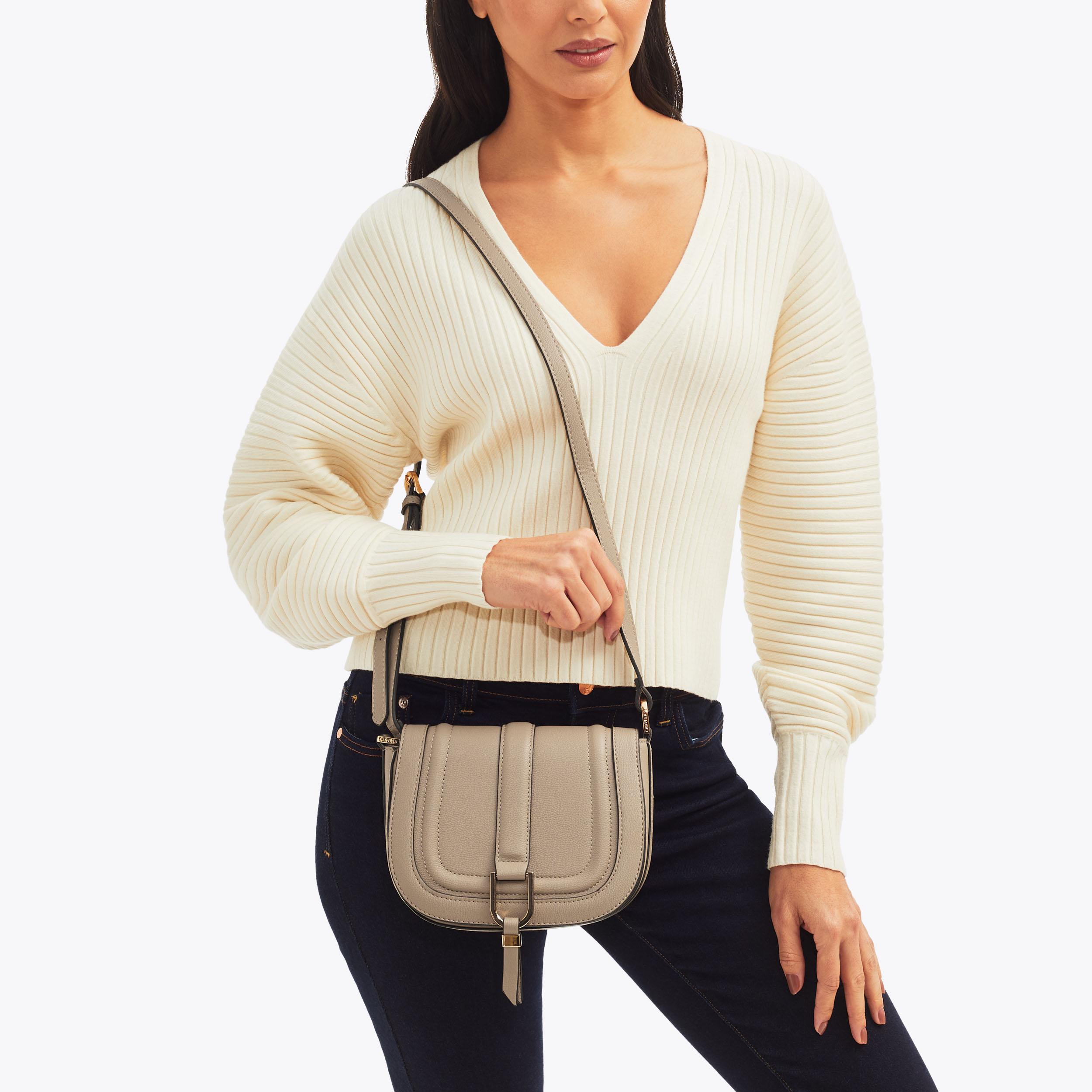 MANE SADDLE BAG Taupe Saddle Bag by CARVELA