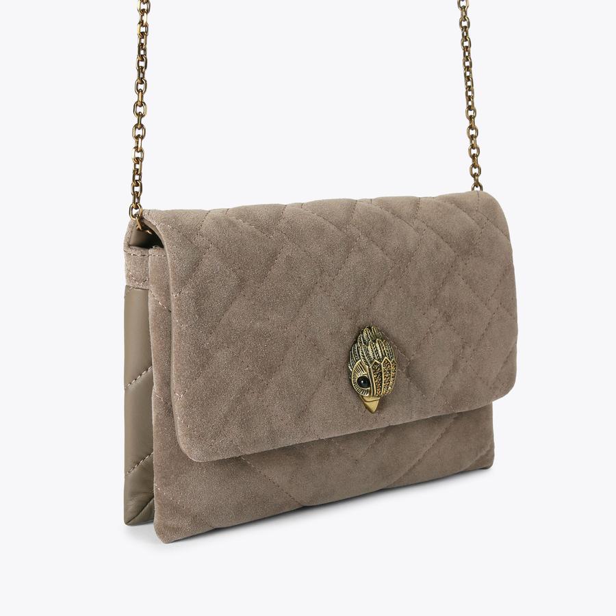 KENSINGTON DUET Taupe Suede Leather Cross Body Bag by KURT GEIGER LONDON