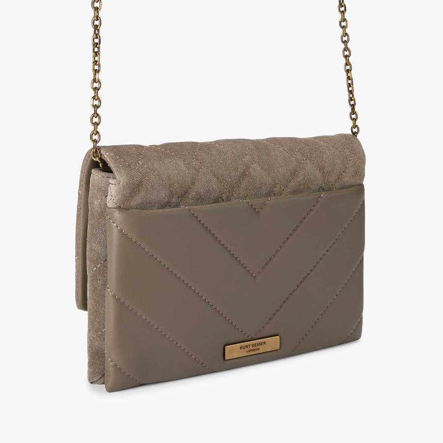 KENSINGTON DUET Taupe Suede Leather Cross Body Bag by KURT GEIGER LONDON