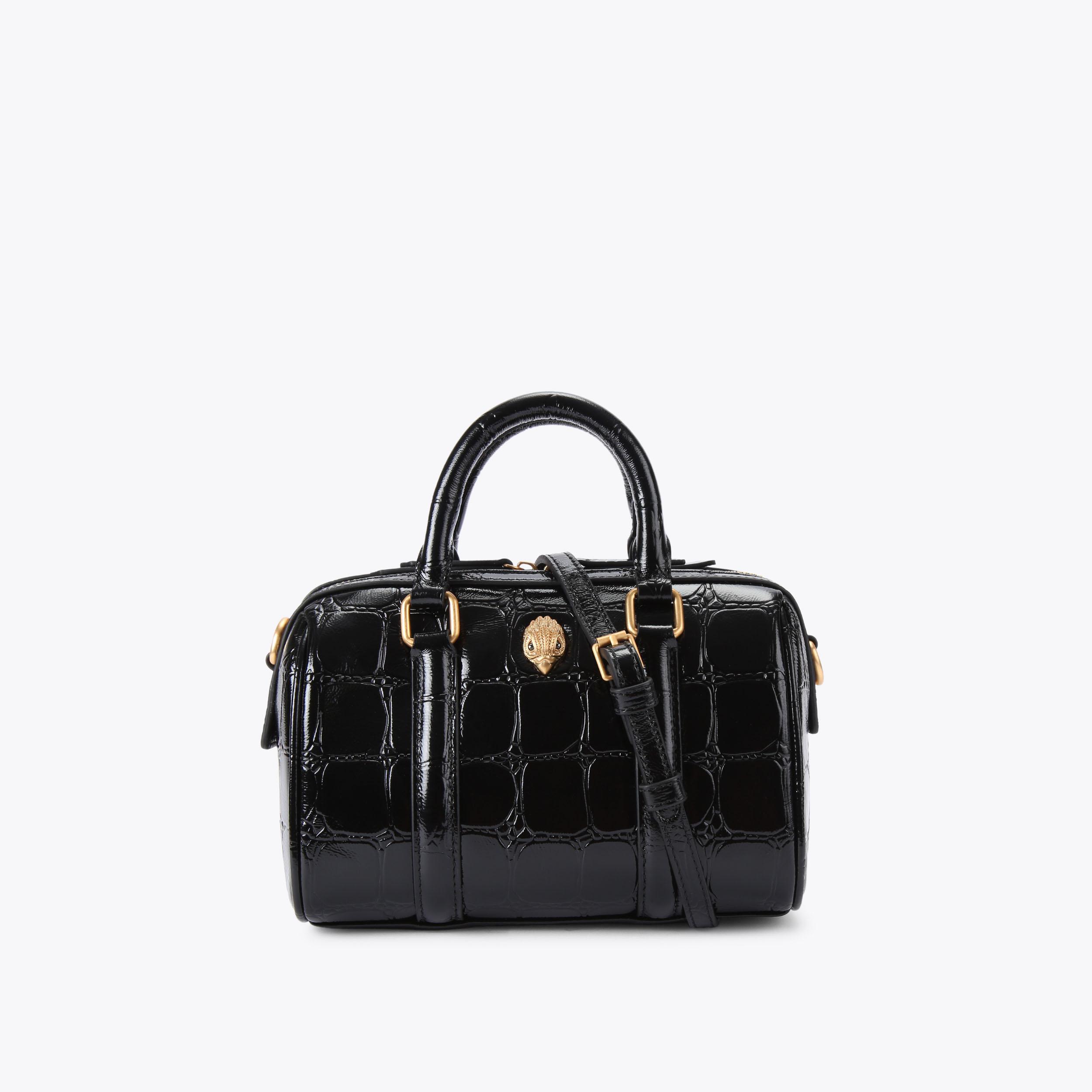 KENSINGTON SM BOSTON Black Croc Print Bowling Bag by KURT