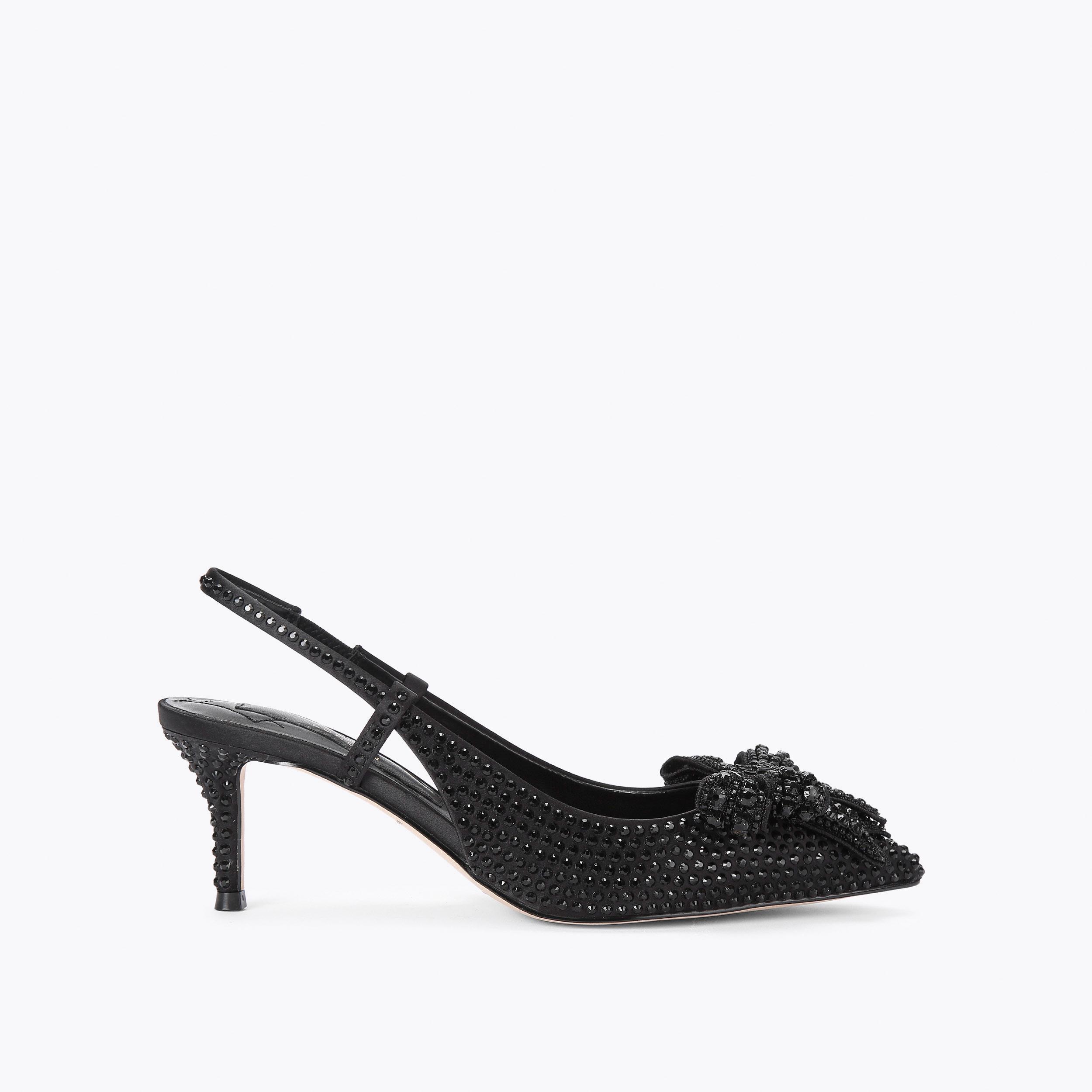 BELGRAVIA BOW CRYSTAL SLI Black Satin Crystal Slingback Heels by KURT ...