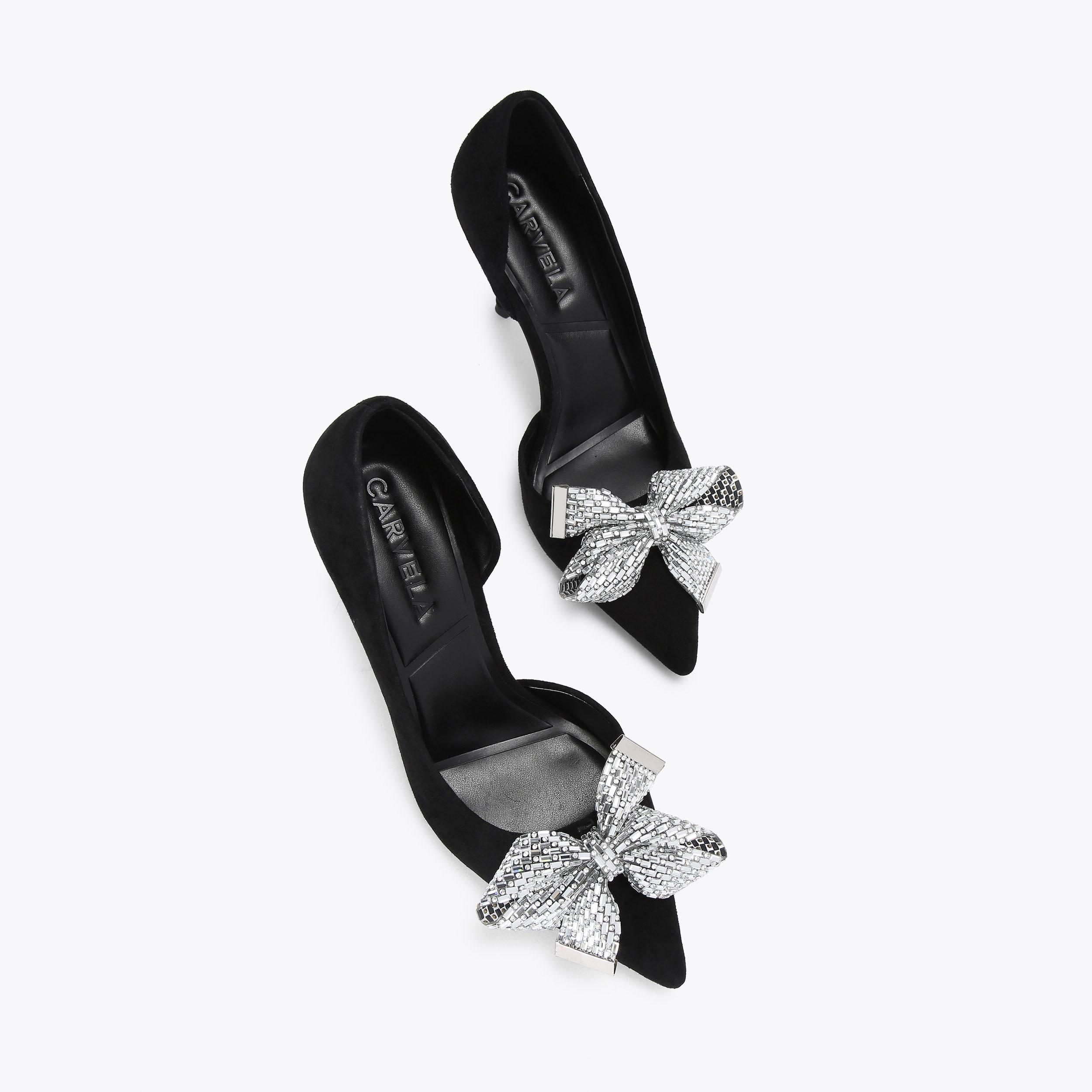REGAL BOW COURT 90 Black Suede Court Heels by CARVELA