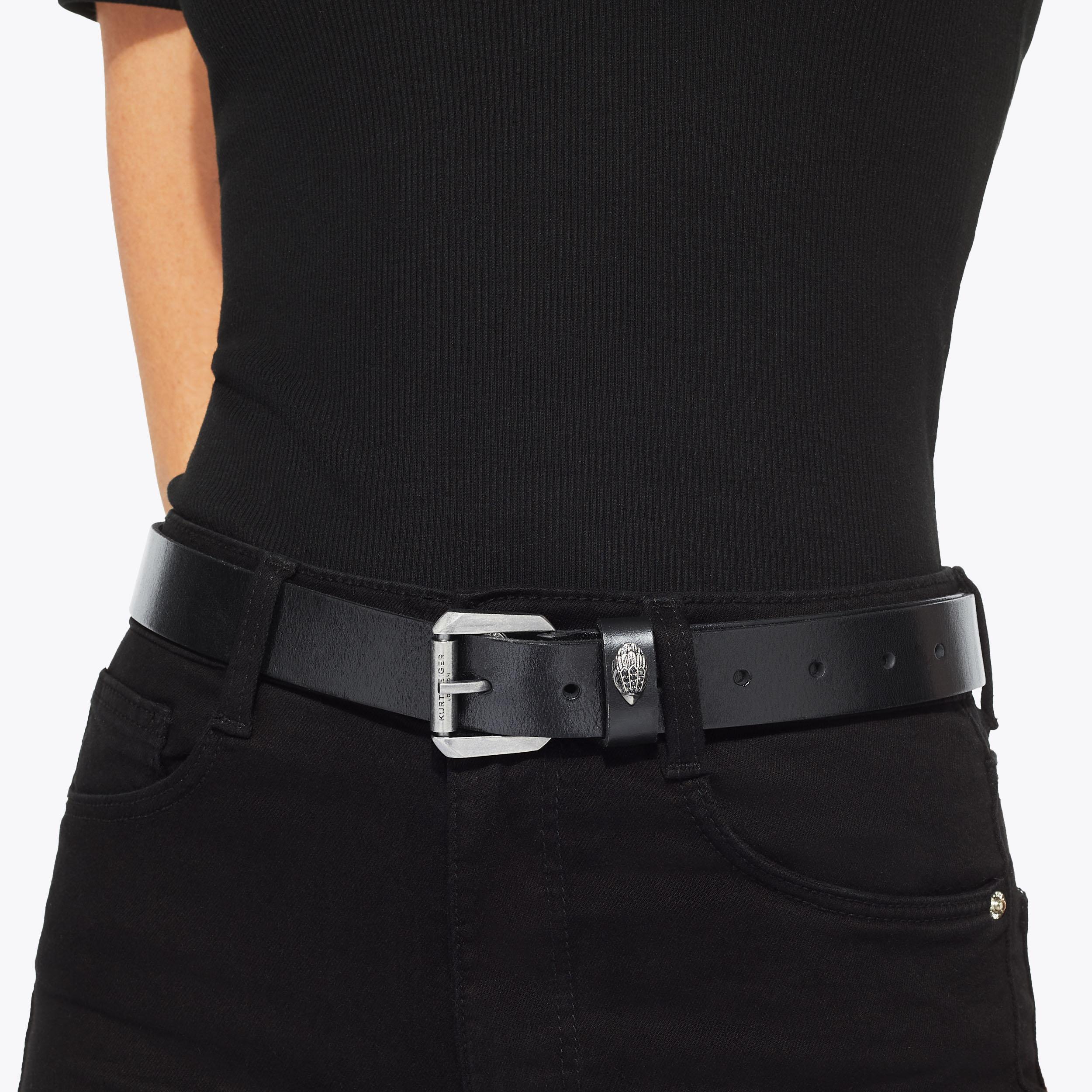 Kurt Geiger black leather Kensington belt S/M antiqued silver eagle head NEW 20 EAGLE BELT Black Patent Belt by KURT GEIGER LONDON main image 2