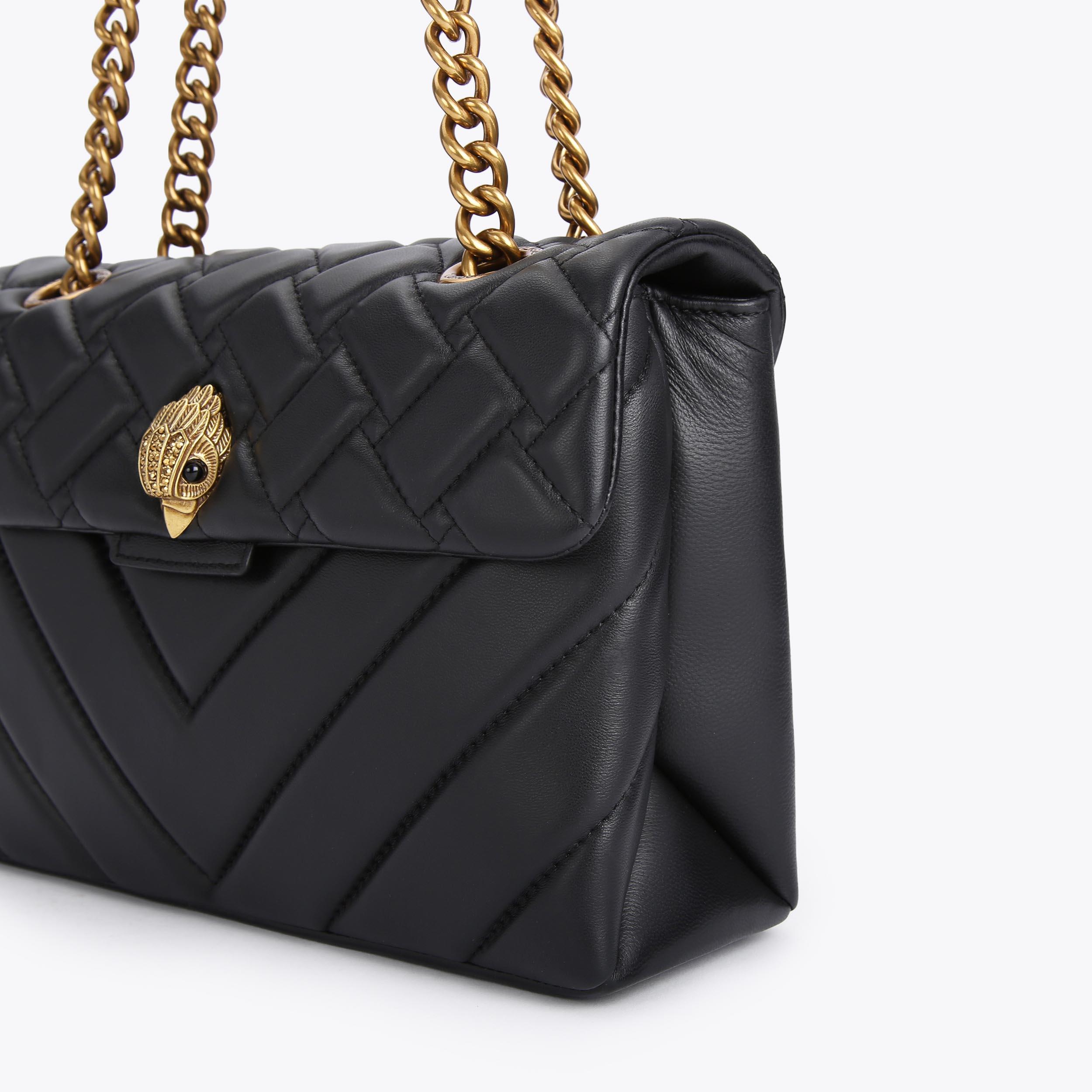 LEATHER KENSINGTON X BAG Black Quilted Leather Kensington Bag by KURT GEIGER LONDON