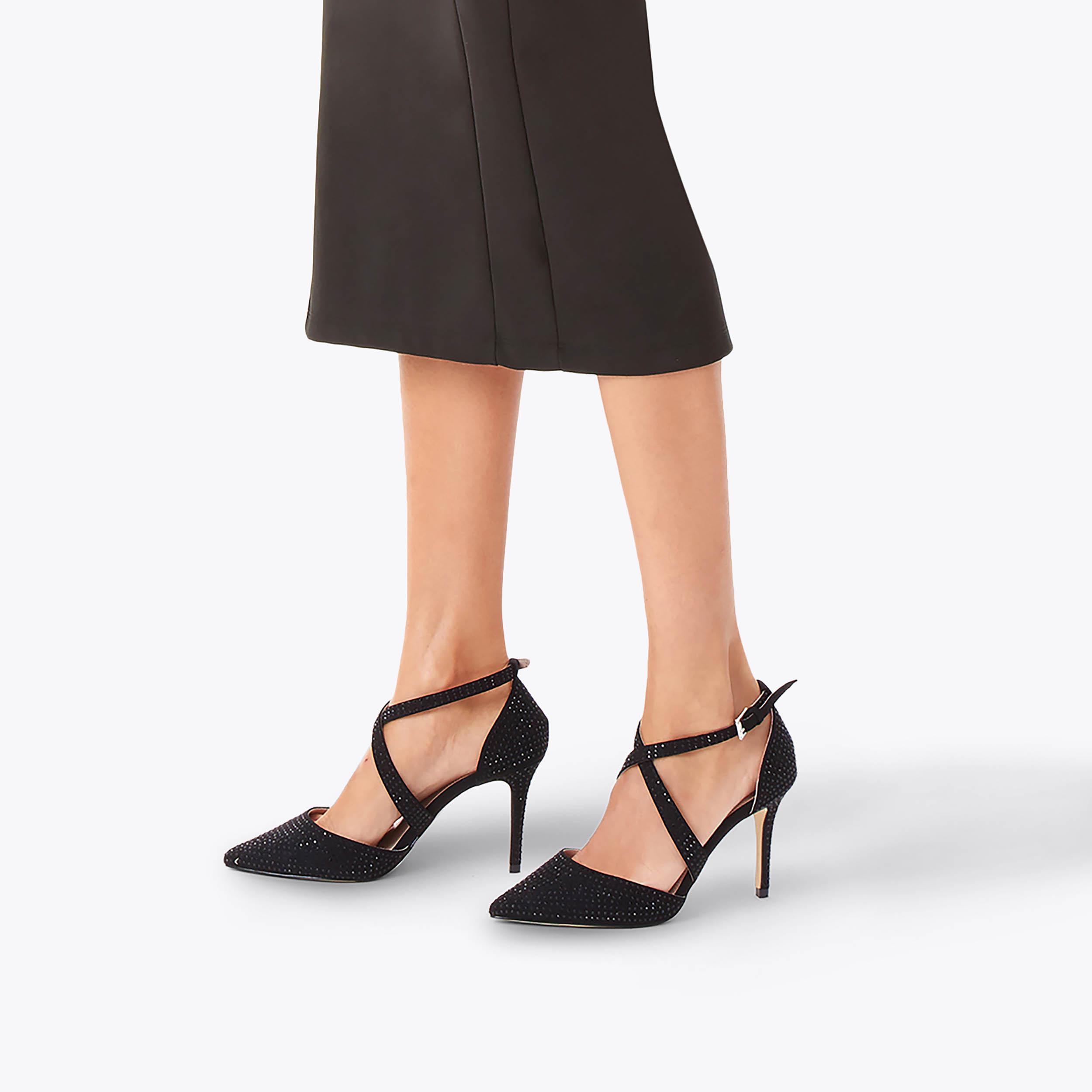 KROSS JEWEL Black Embellished Cross Strap Courts by CARVELA