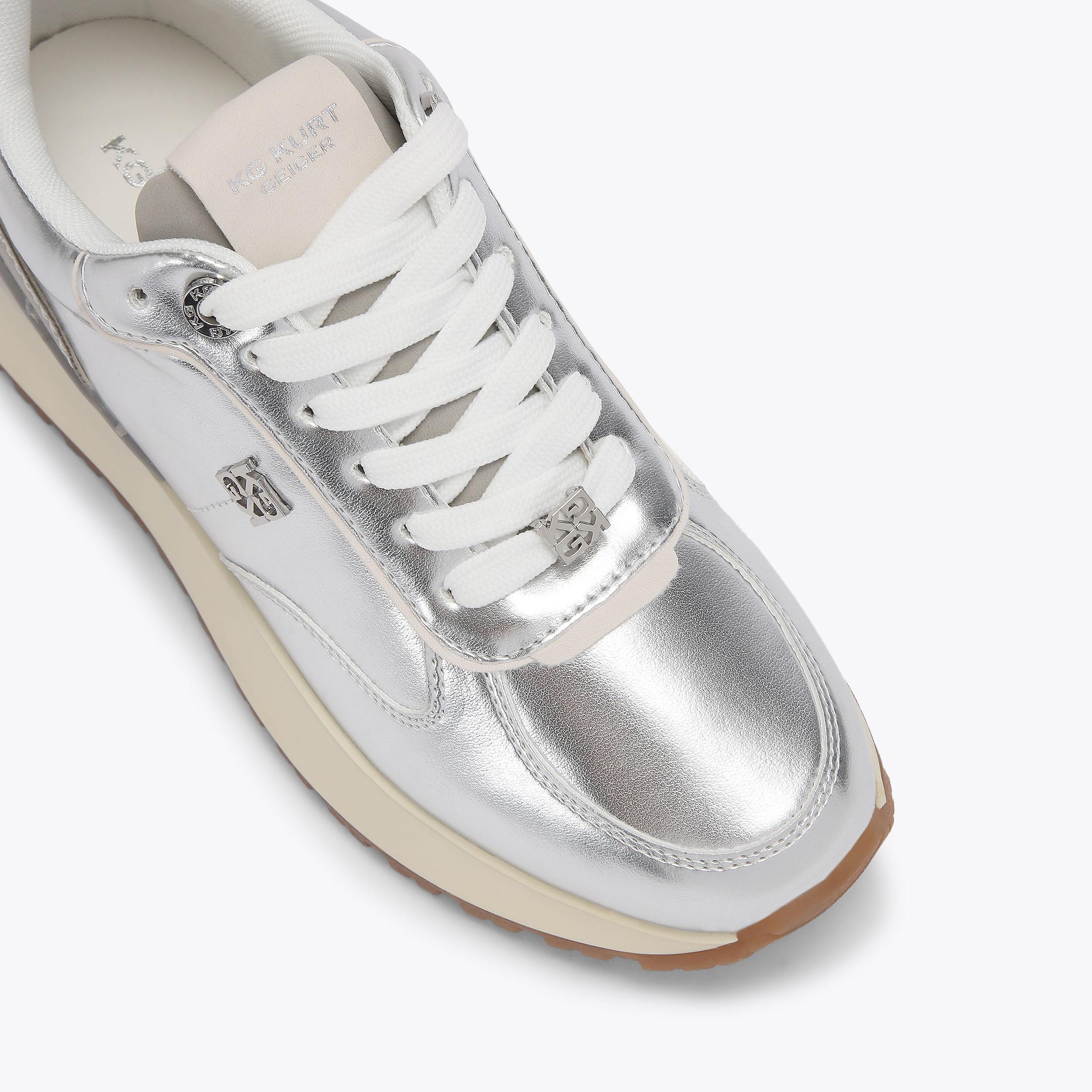 Kurt geiger silver trainers on sale