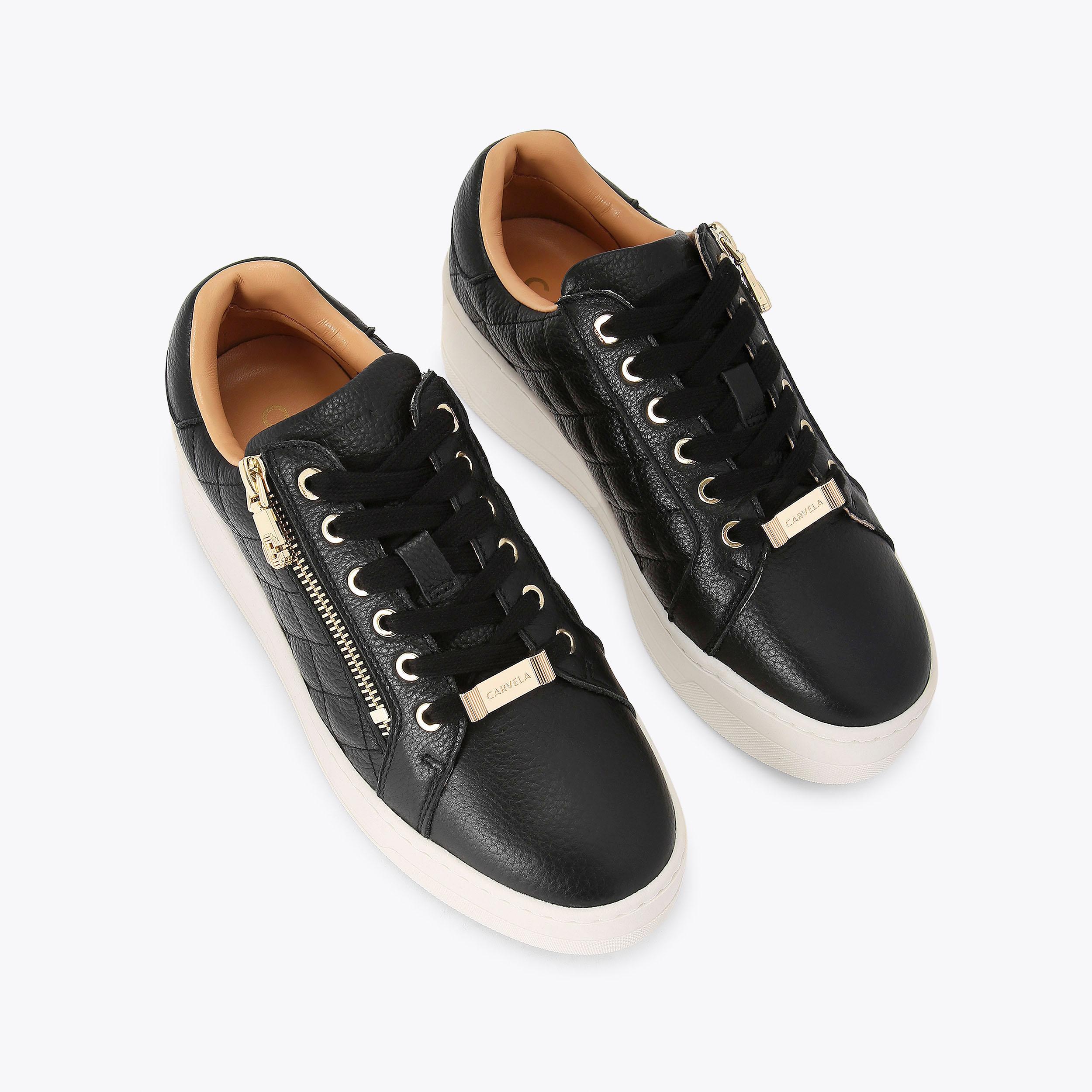 Leather trainers womens black deals