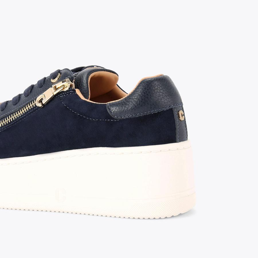 CONNECTED ZIP Navy Suede Leather Trainers by CARVELA