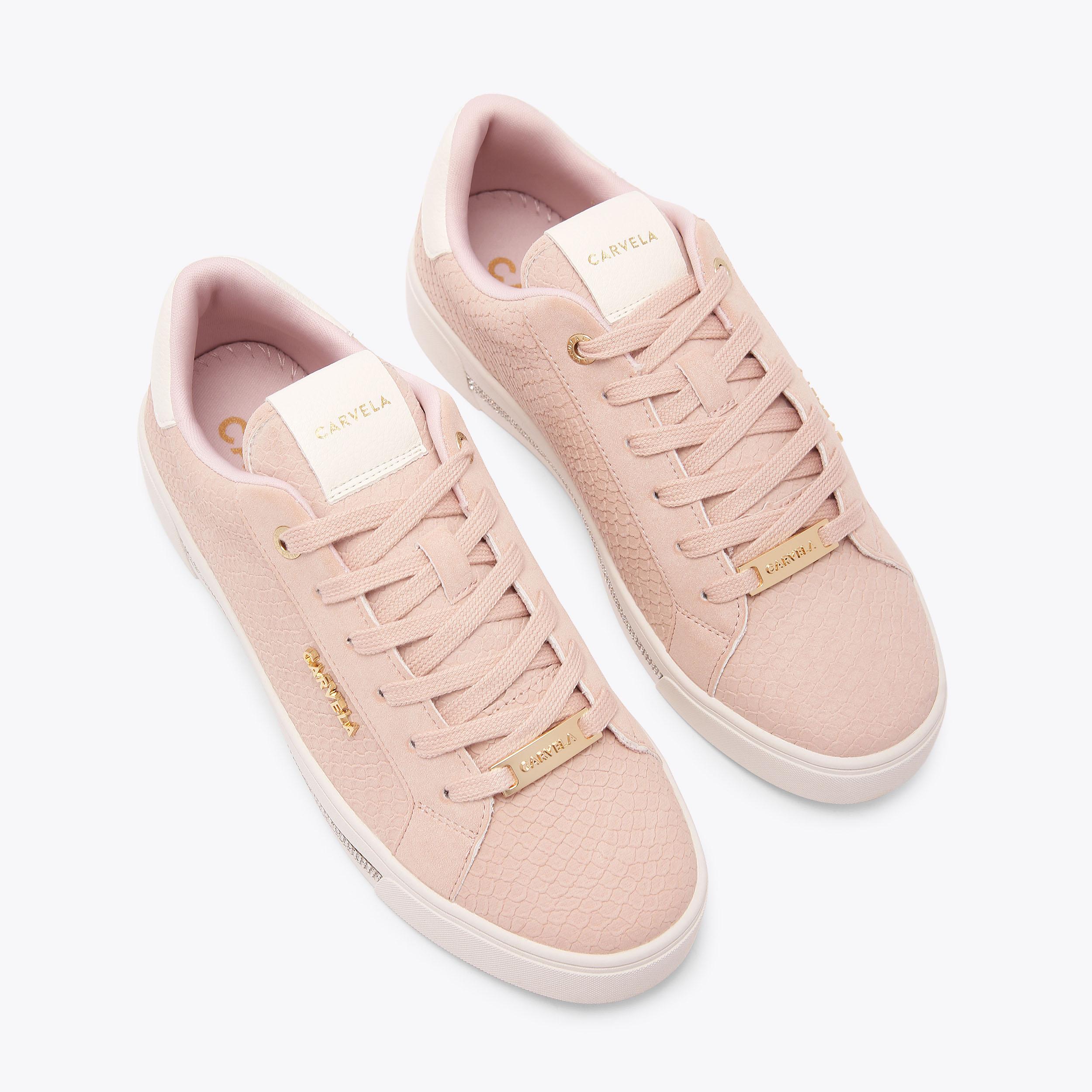 DIAMOND Pale Pink Snake Print Trainer by CARVELA