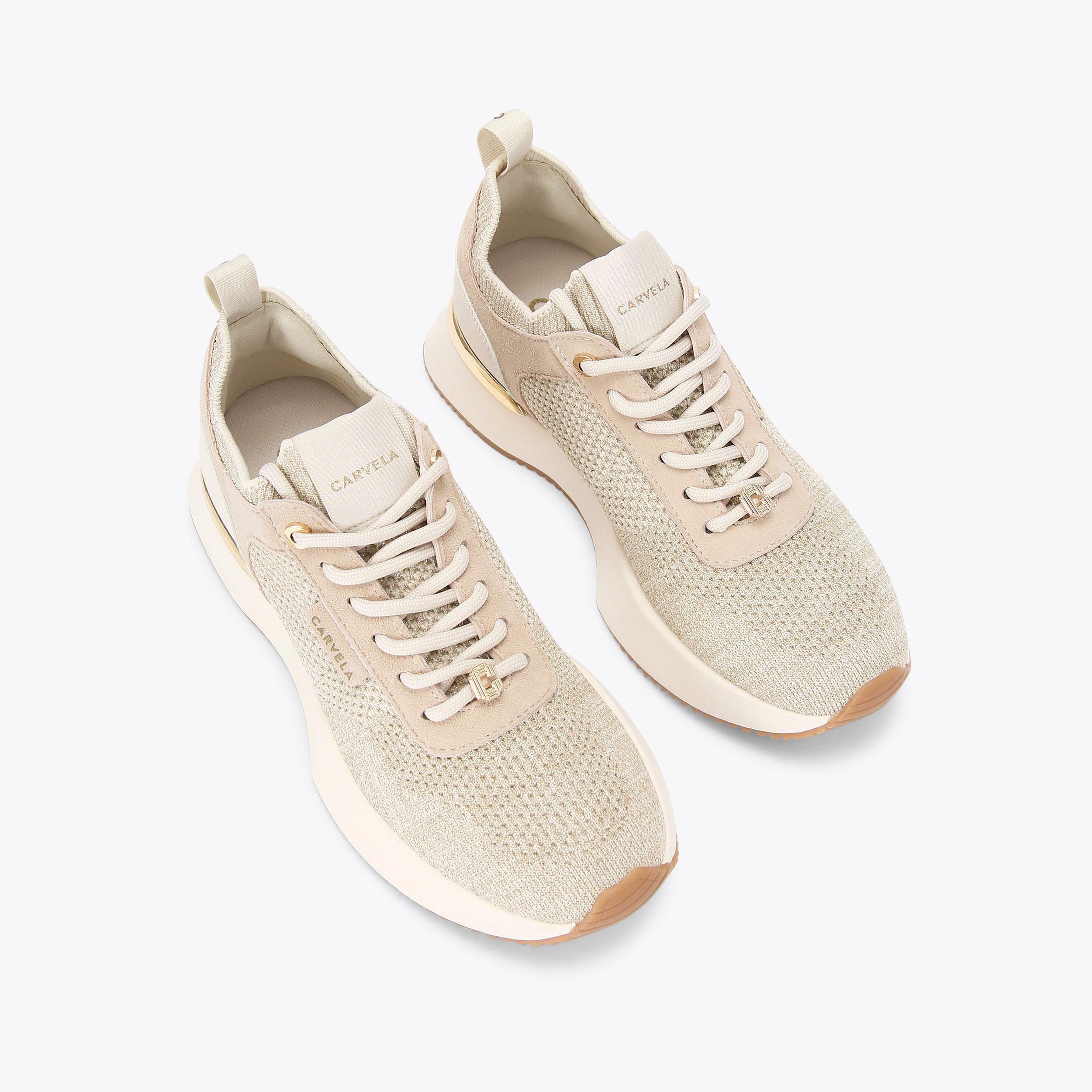 FLARE KNIT Gold Knitted Lace Up Trainer by CARVELA