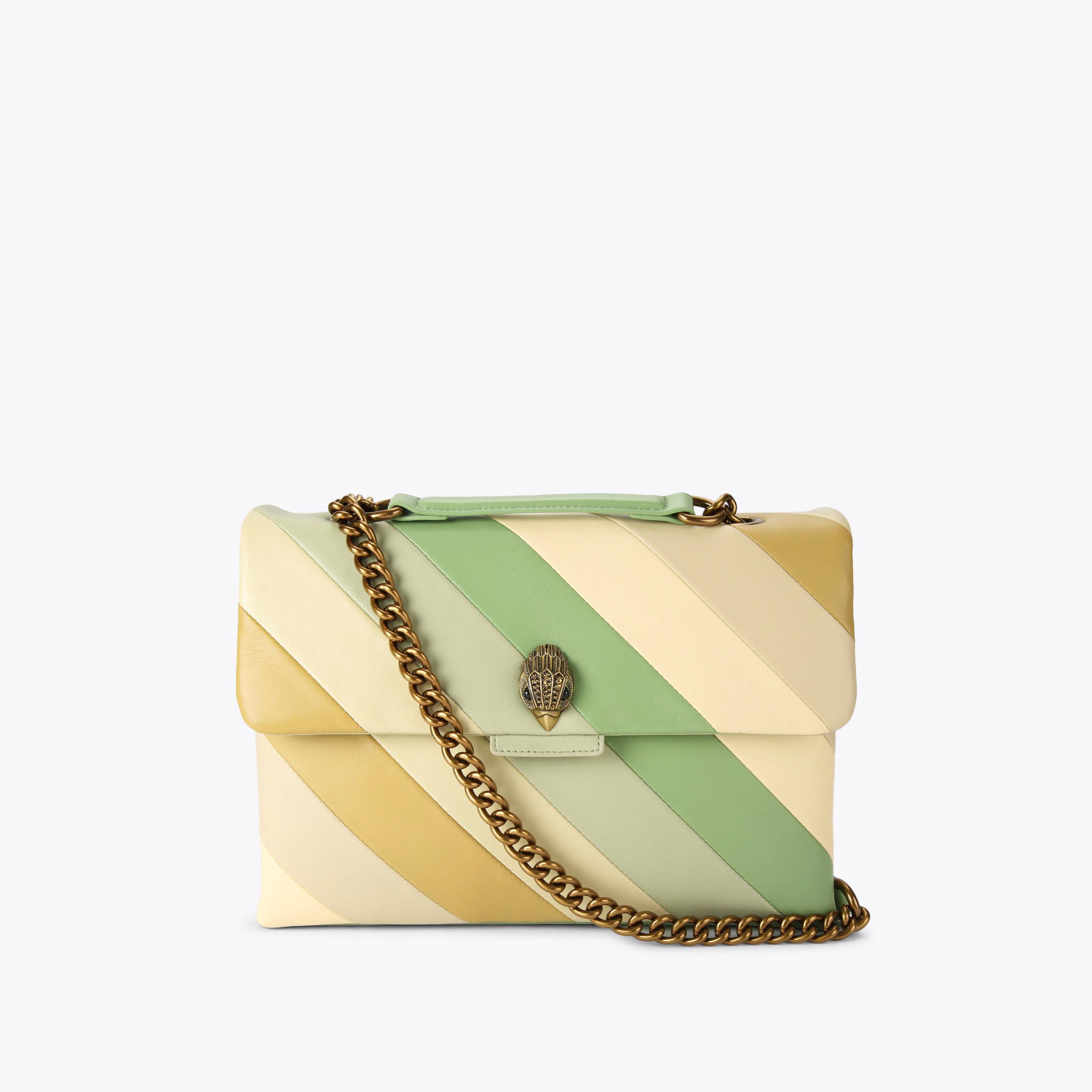 LEATHER LG KENSINGTON L Green Striped Shoulder Bag by KURT GEIGER LONDON