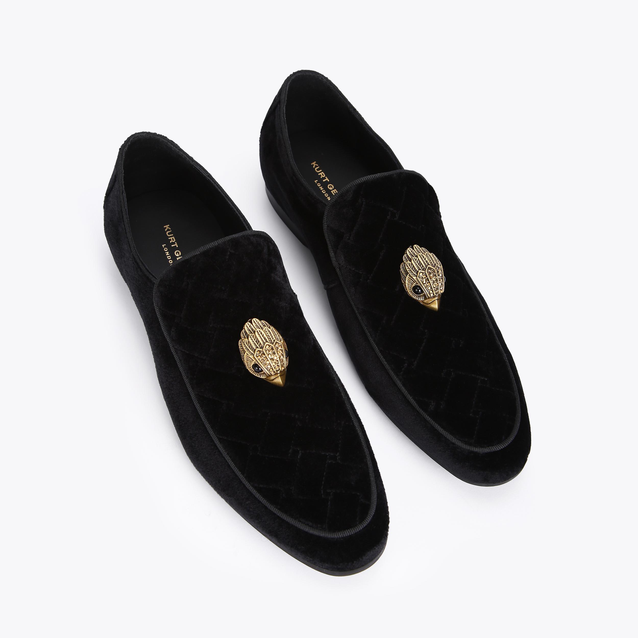 HUGH EAGLE HEAD Black Velvet Eagle Embellished Loafers by KURT GEIGER LONDON