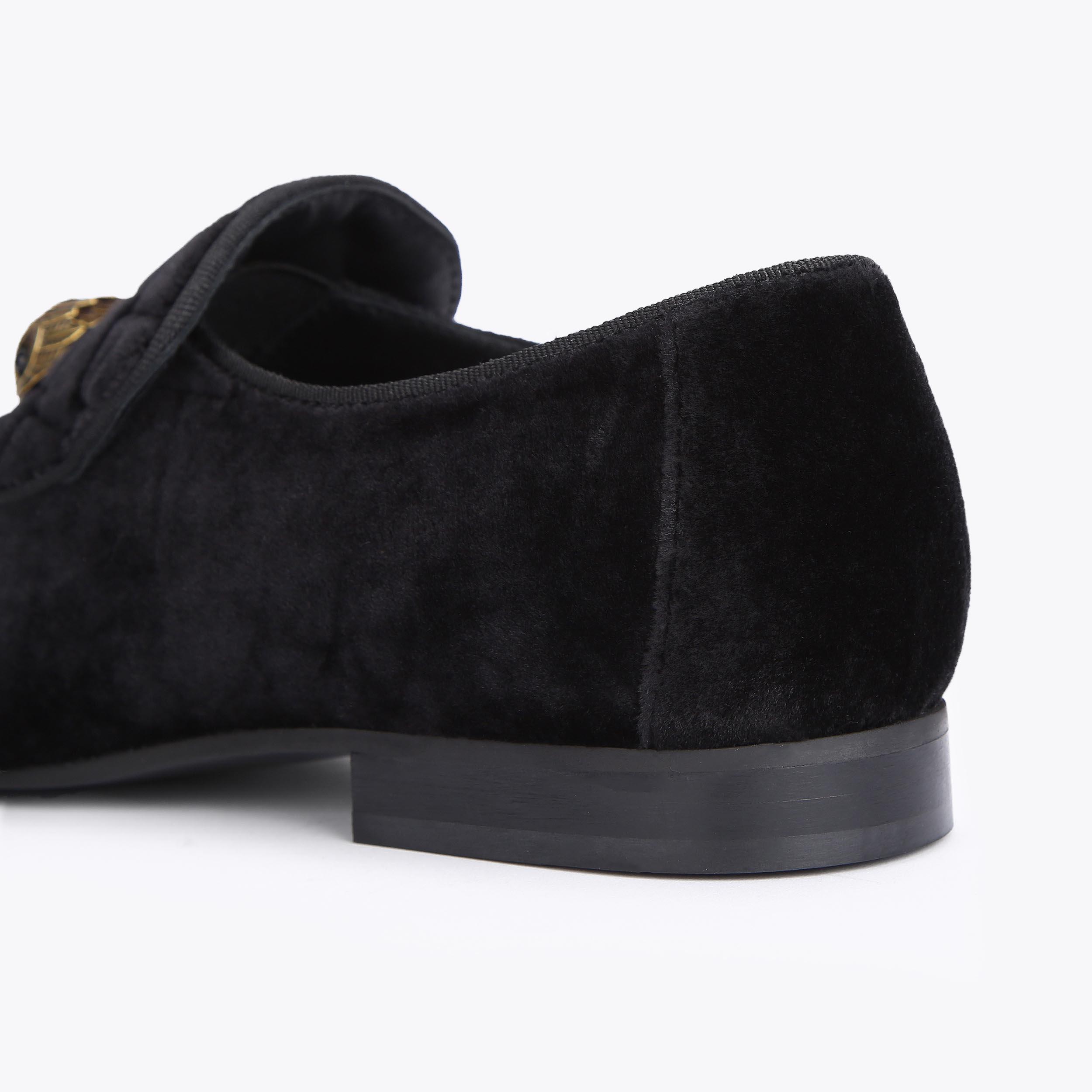 HUGH EAGLE HEAD Black Velvet Eagle Embellished Loafers by KURT GEIGER LONDON