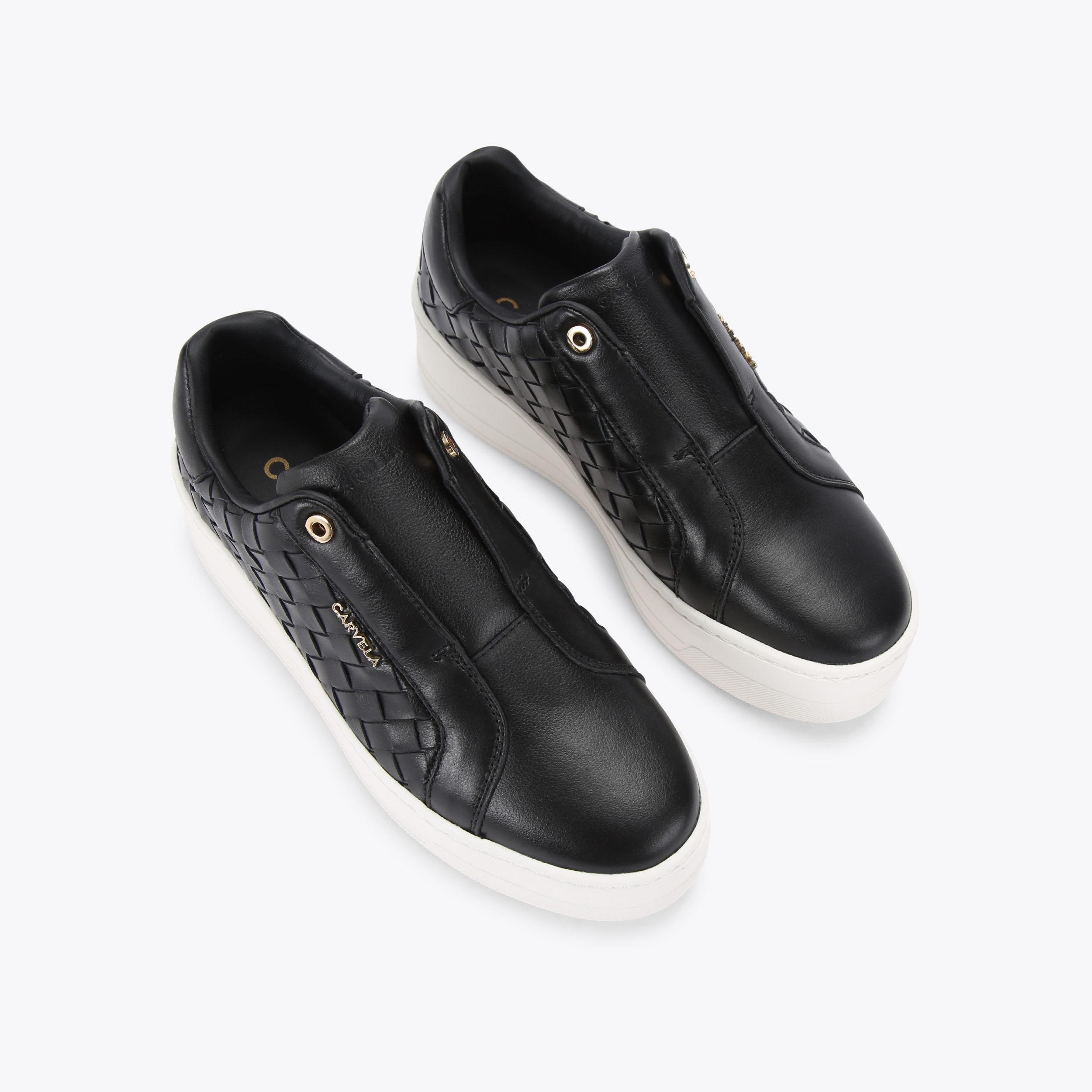 CONNECTED LACELESS WEAVE Black Woven Trainers by CARVELA