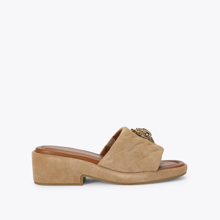 KENSINGTON FLATFORM MULE Tan Suede Sandals by KURT GEIGER LONDON