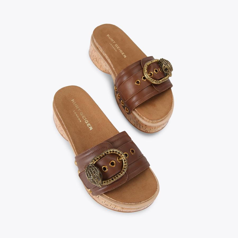 MAYFAIR FLATFORM Brown Slip On Sandal by KURT GEIGER LONDON