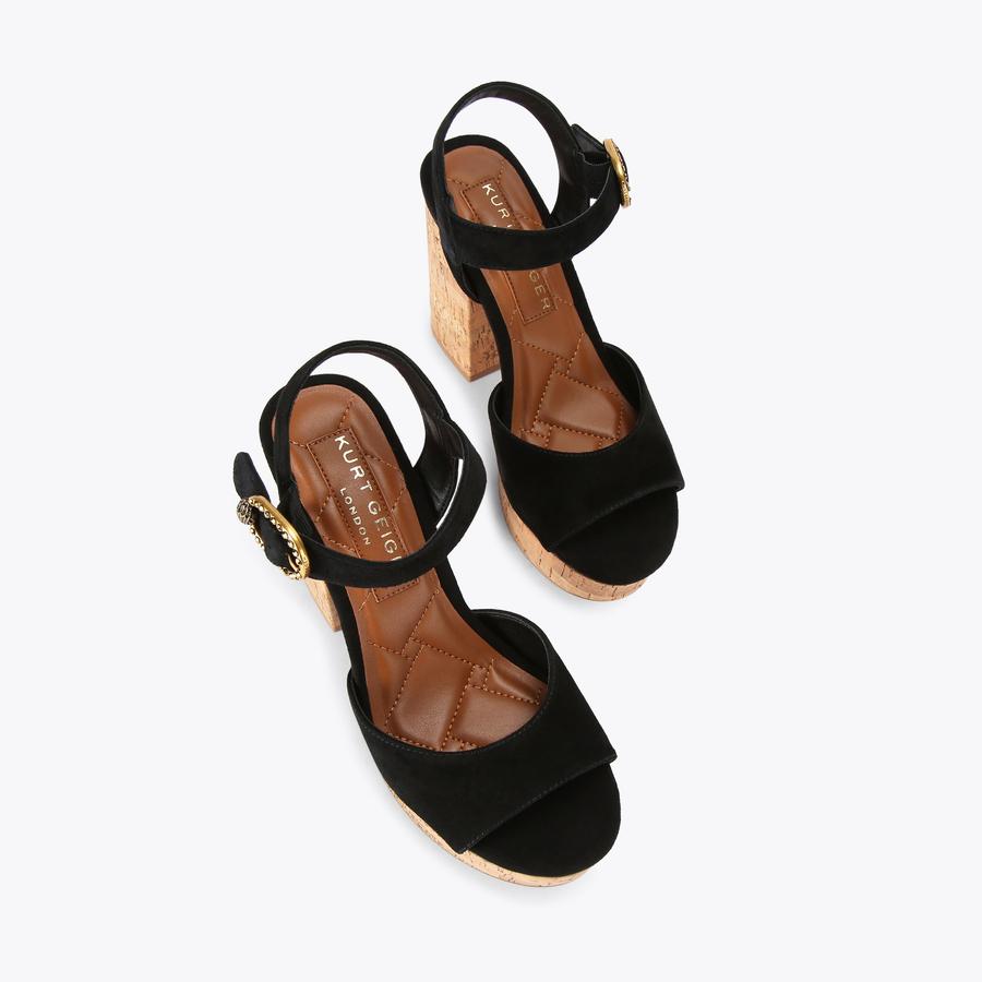 Black cork heeled sandals best sale