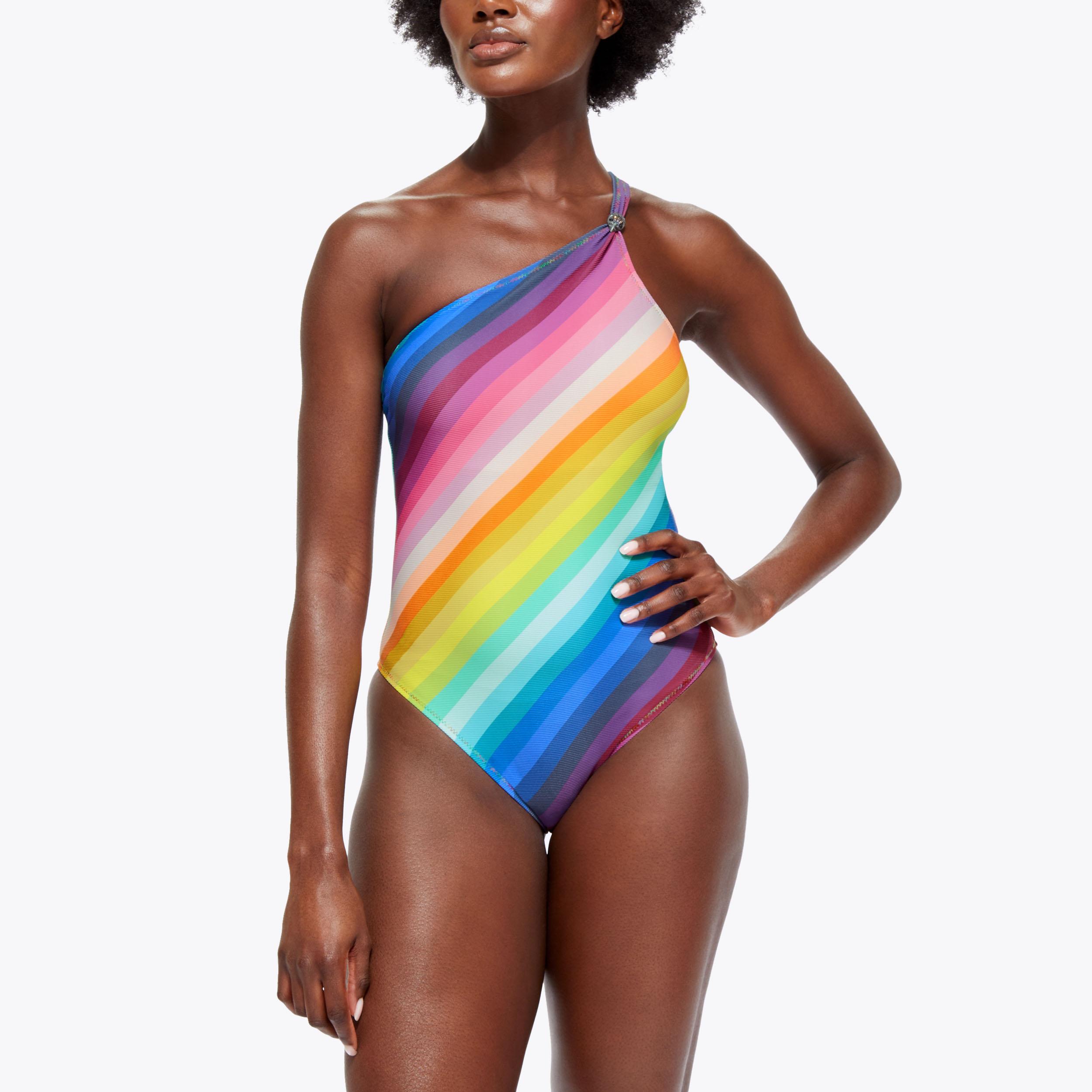 KENSINGTON 2 SWIMSUIT Striped Rainbow One Strap Swimsuit by KURT GEIGER LONDON