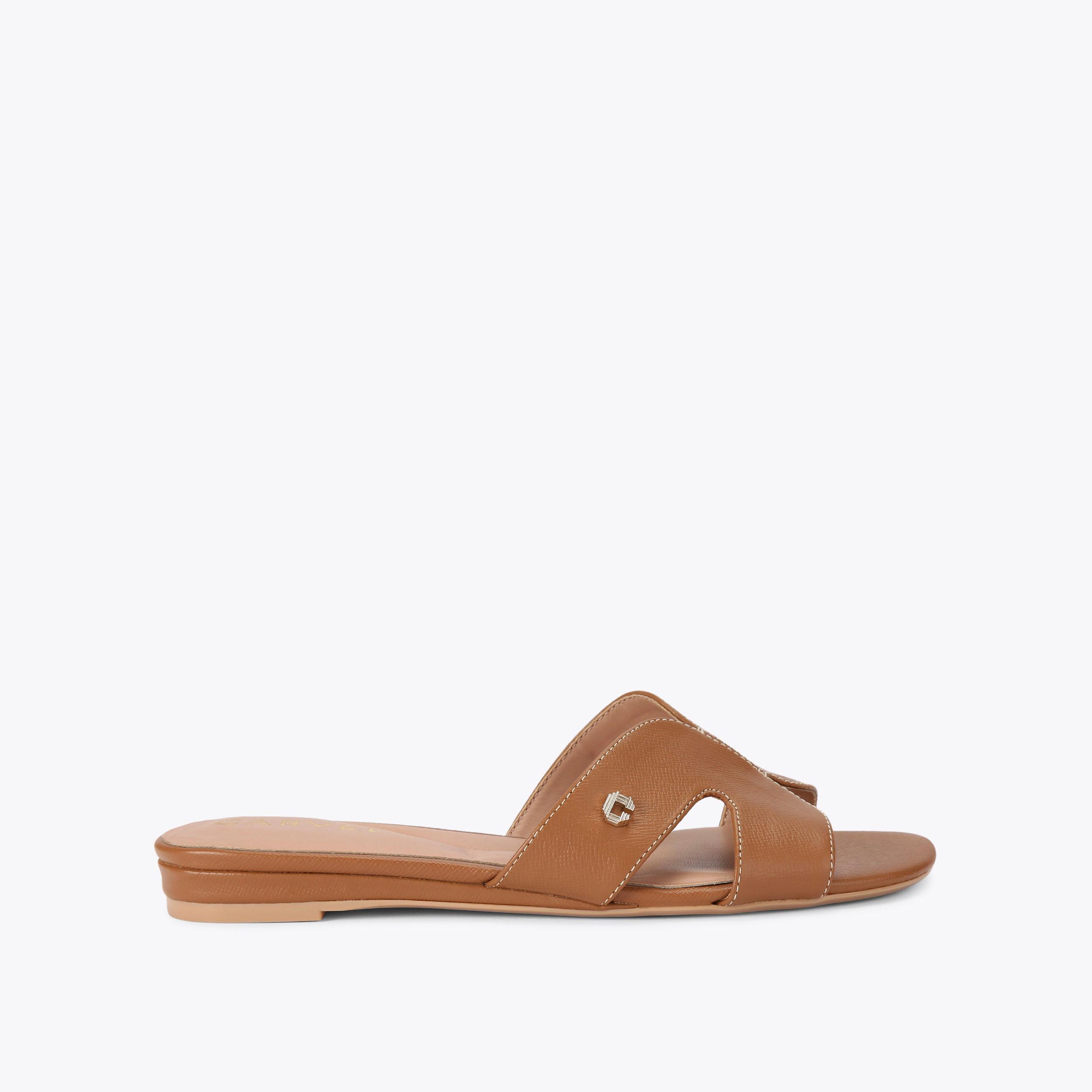 SEVILLE Tan Leather Slip On Sandals by CARVELA