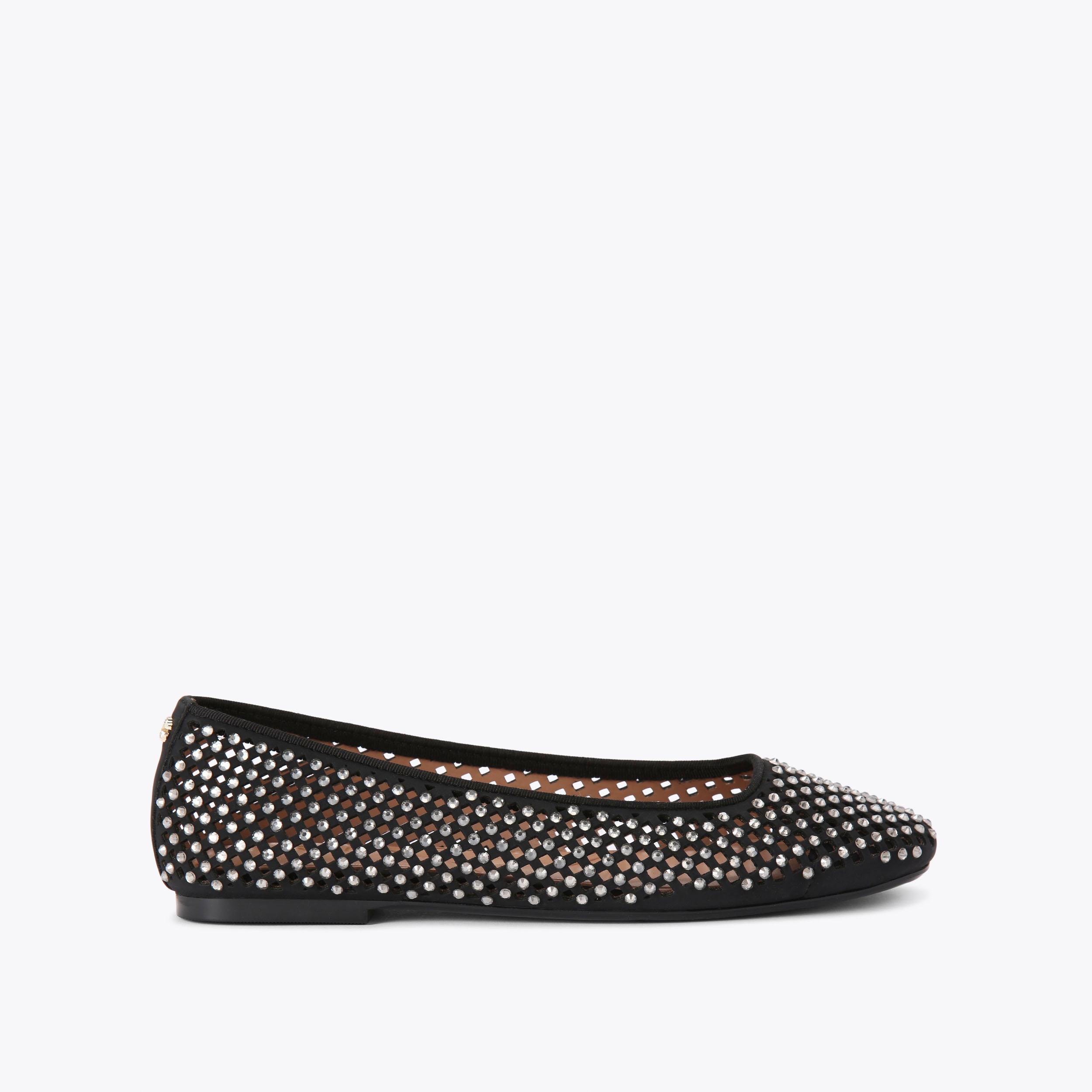 QUINN Black Crystal Slip On Shoes by CARVELA