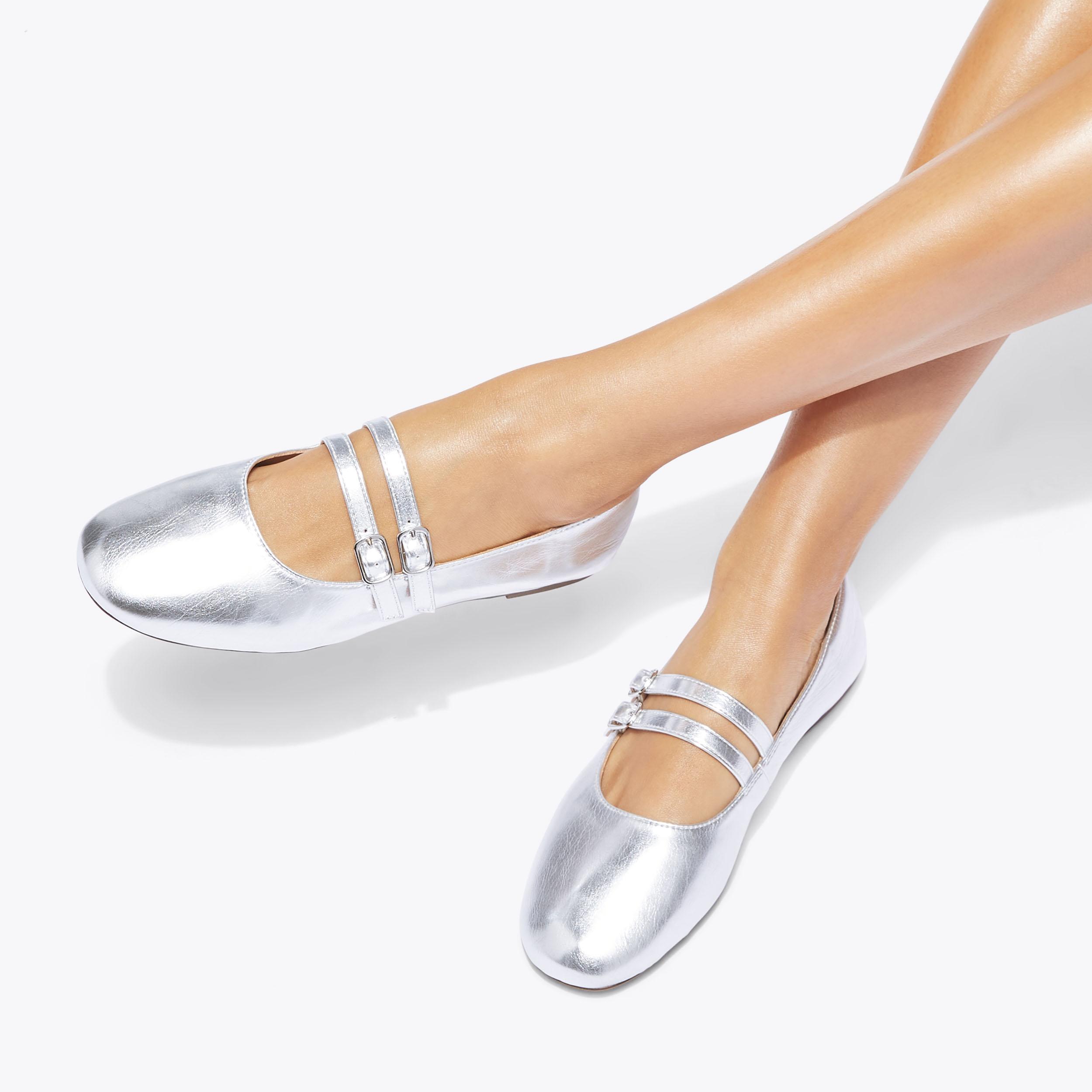 MAGIC Metallic Silver Mary Jane Flat by KG KURT GEIGER