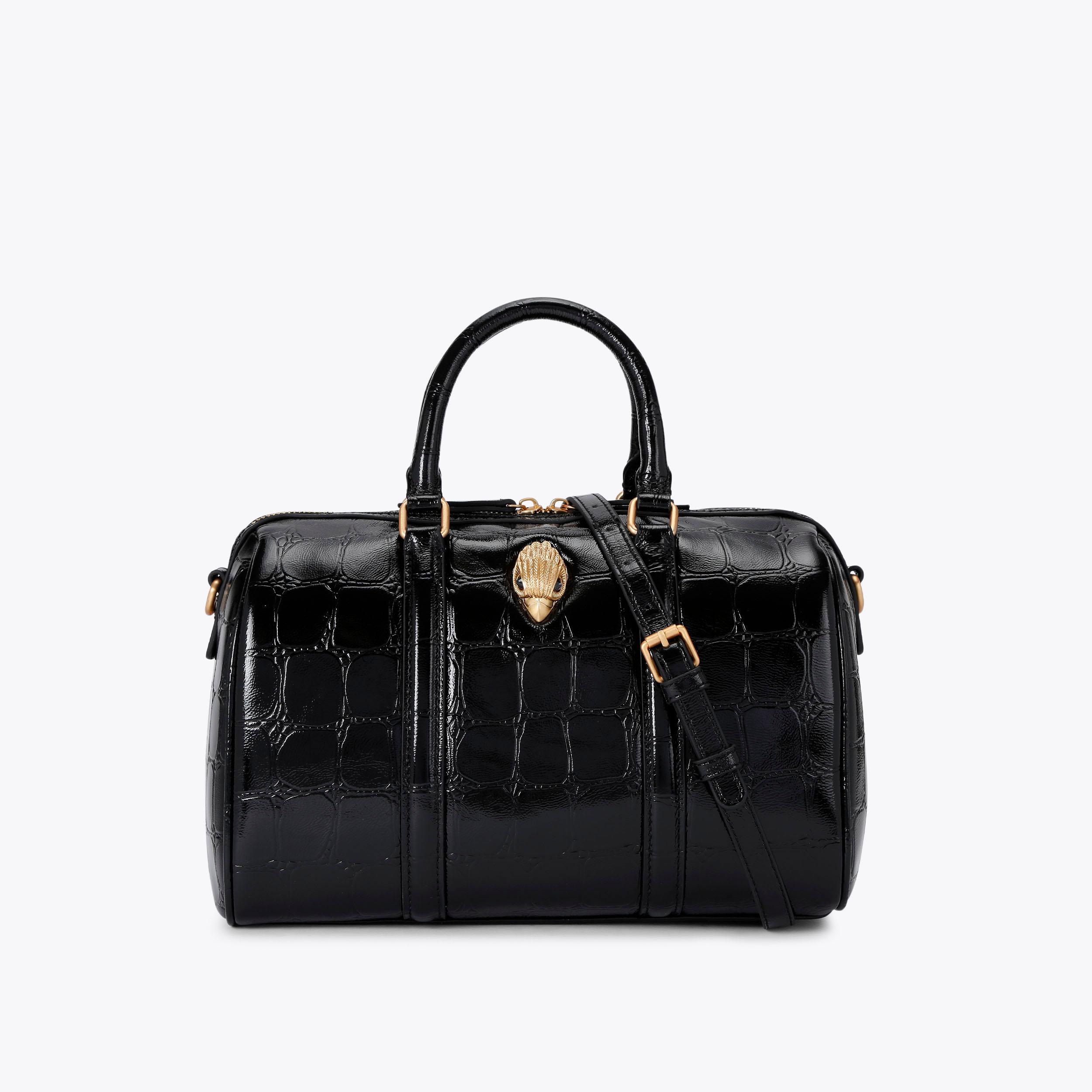 KENSINGTON BOSTON Black Leather Croc Print Bag by KURT GEIGER LONDON