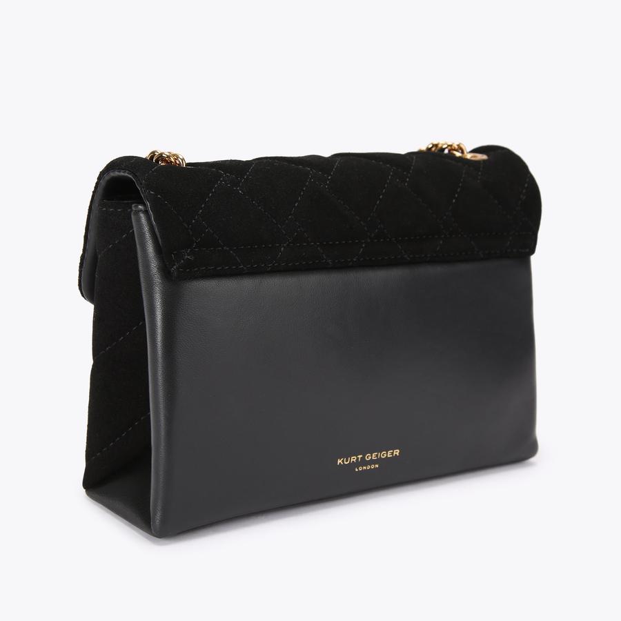 MEDIUM KENSINGTON GEMS Black Suede Cross Body Bag by KURT GEIGER LONDON