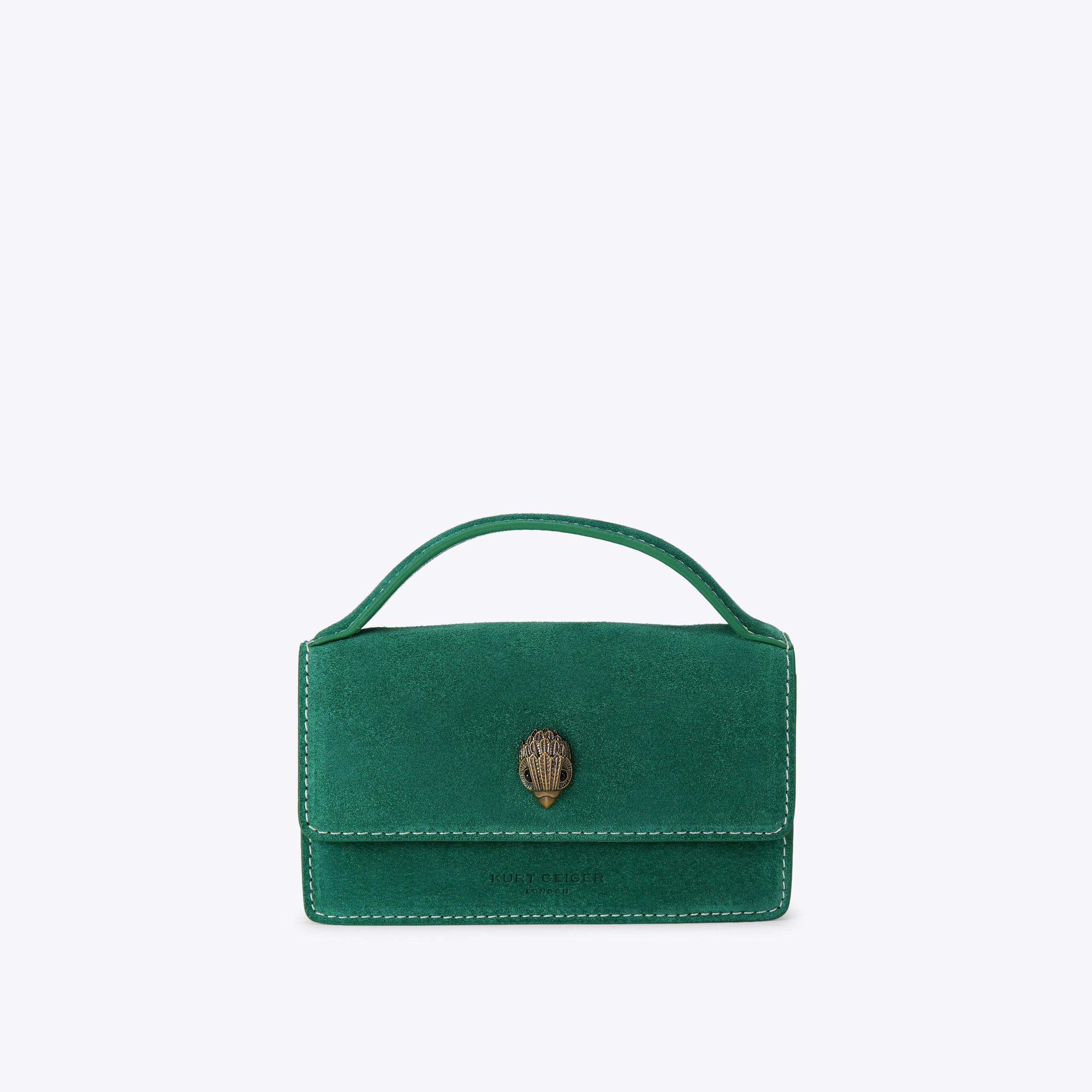 XS BOND TOP HANDLE BAG Green Suede Cross Body Bag by KURT GEIGER LONDON
